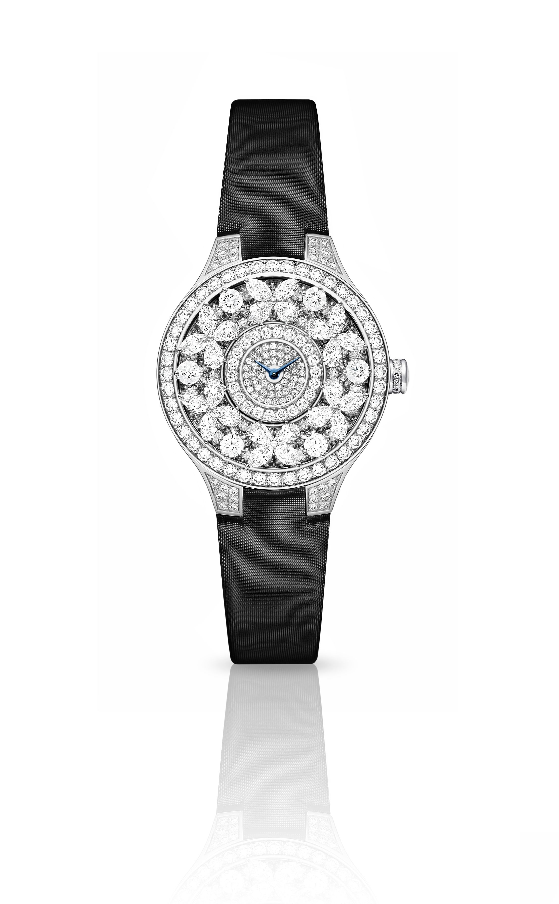 Classic Butterfly White Diamond  Watch on Satin Strap (9.58 cts)