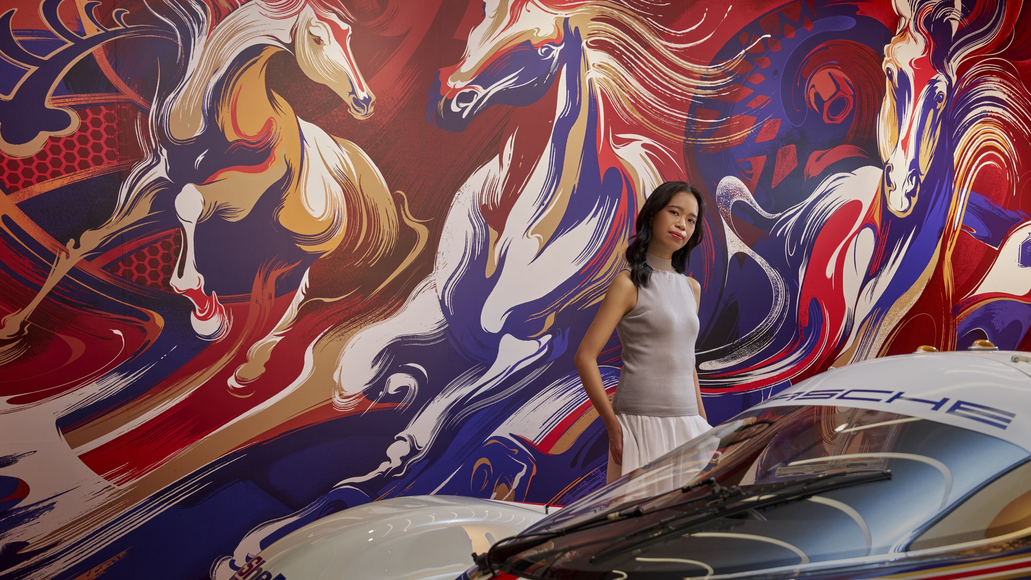 Priscilla Tey, Artist, Mural 'Spirit of Legends', Porsche 956, Singapore Art Week, Porsche at Jewel, 2026, Porsche AG