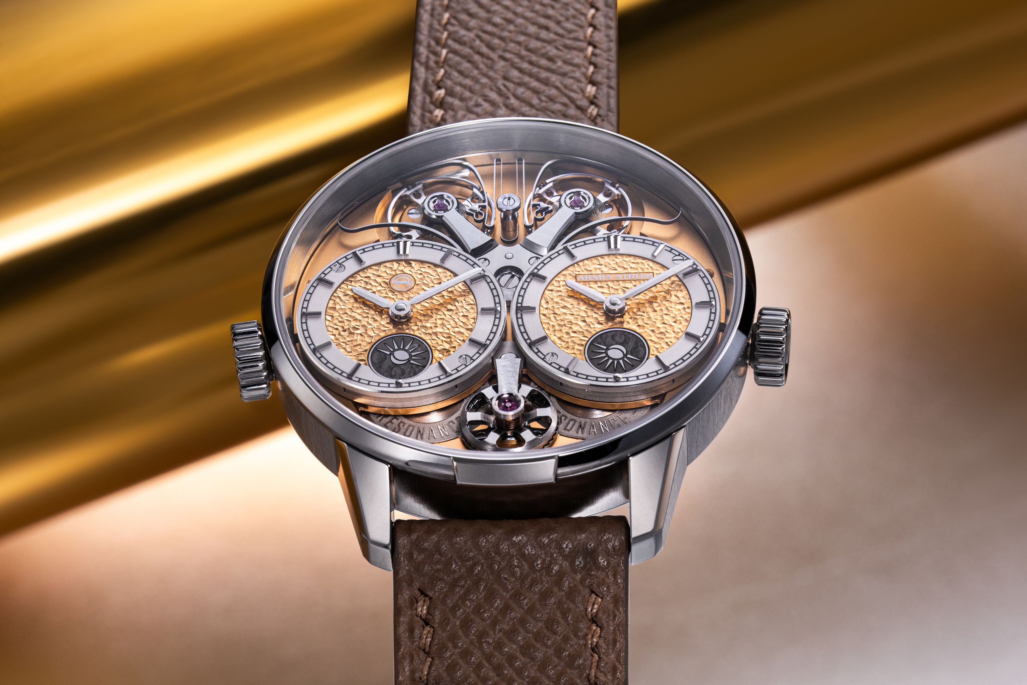 Showcasing at Watches and Wonders 2026 Geneva - the Armin Strom × Revolution Dual Time GMT Resonance 'Tremblage.'