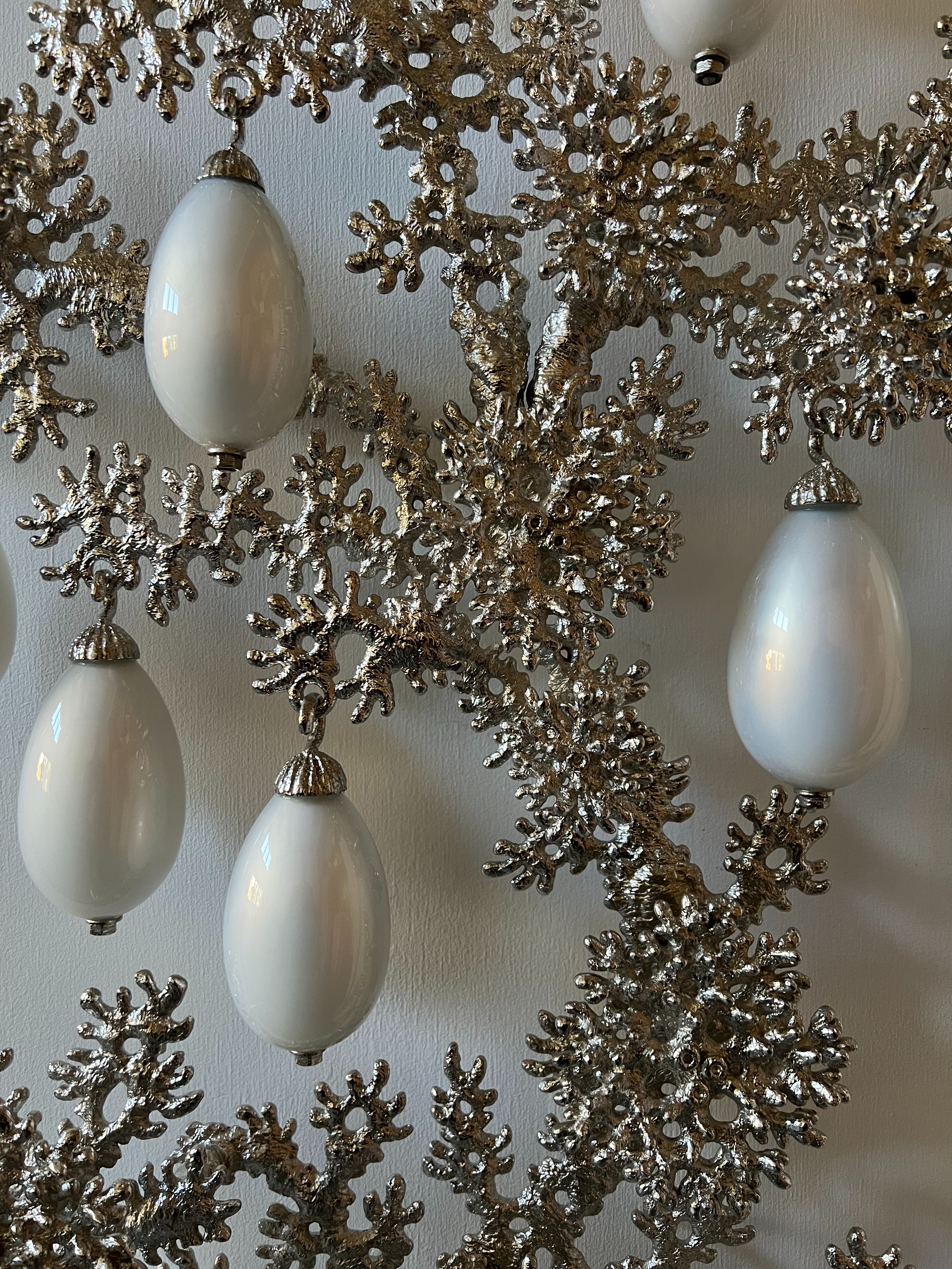 Tree of Heaven 10 (detail), 2024, nickel-plated bronze, mirrored blown glass, 48 x 30 x 7 inches.
