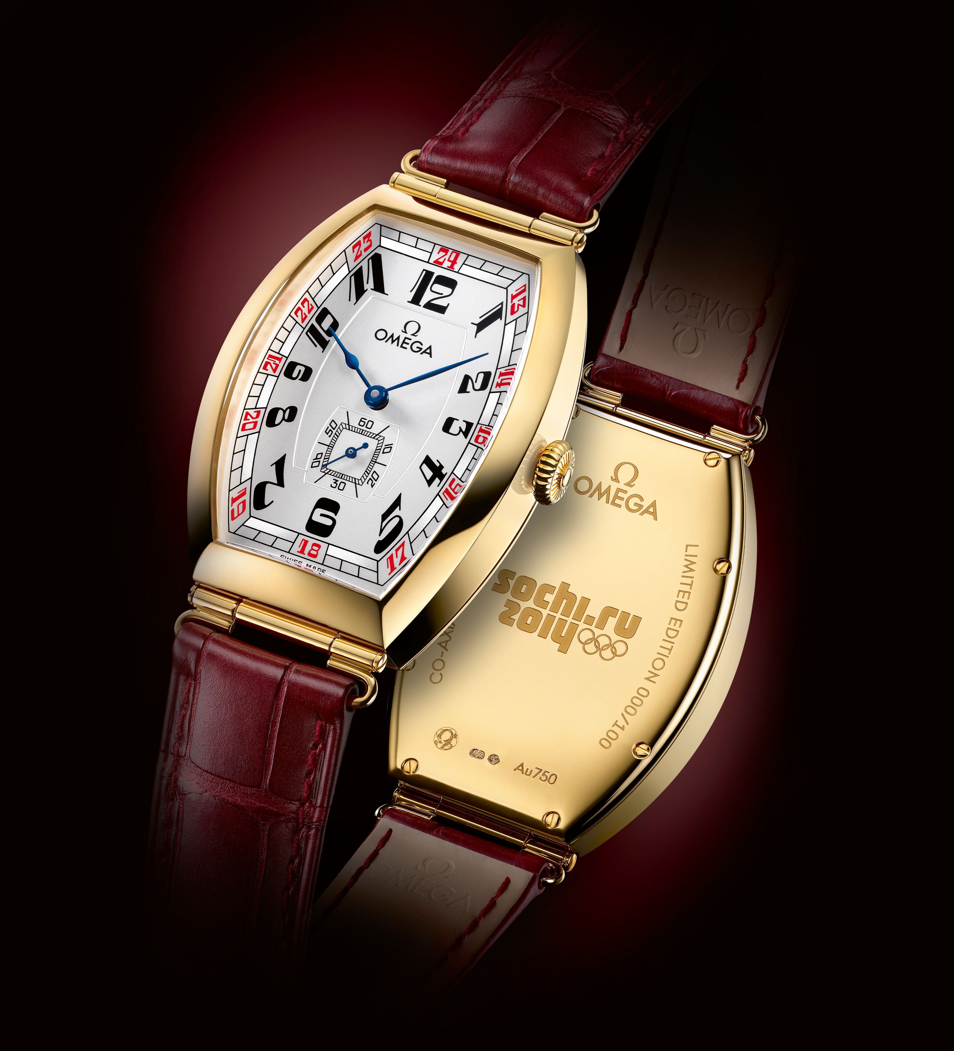 Omega Petrograd Tonneau Limited Edition watch, Sochi, Russia, Olympics 2014 - It is inspired by a watch first introduced in 1915 to the Russian & Eastern European markets, and its design evokes the Art Deco of that era.