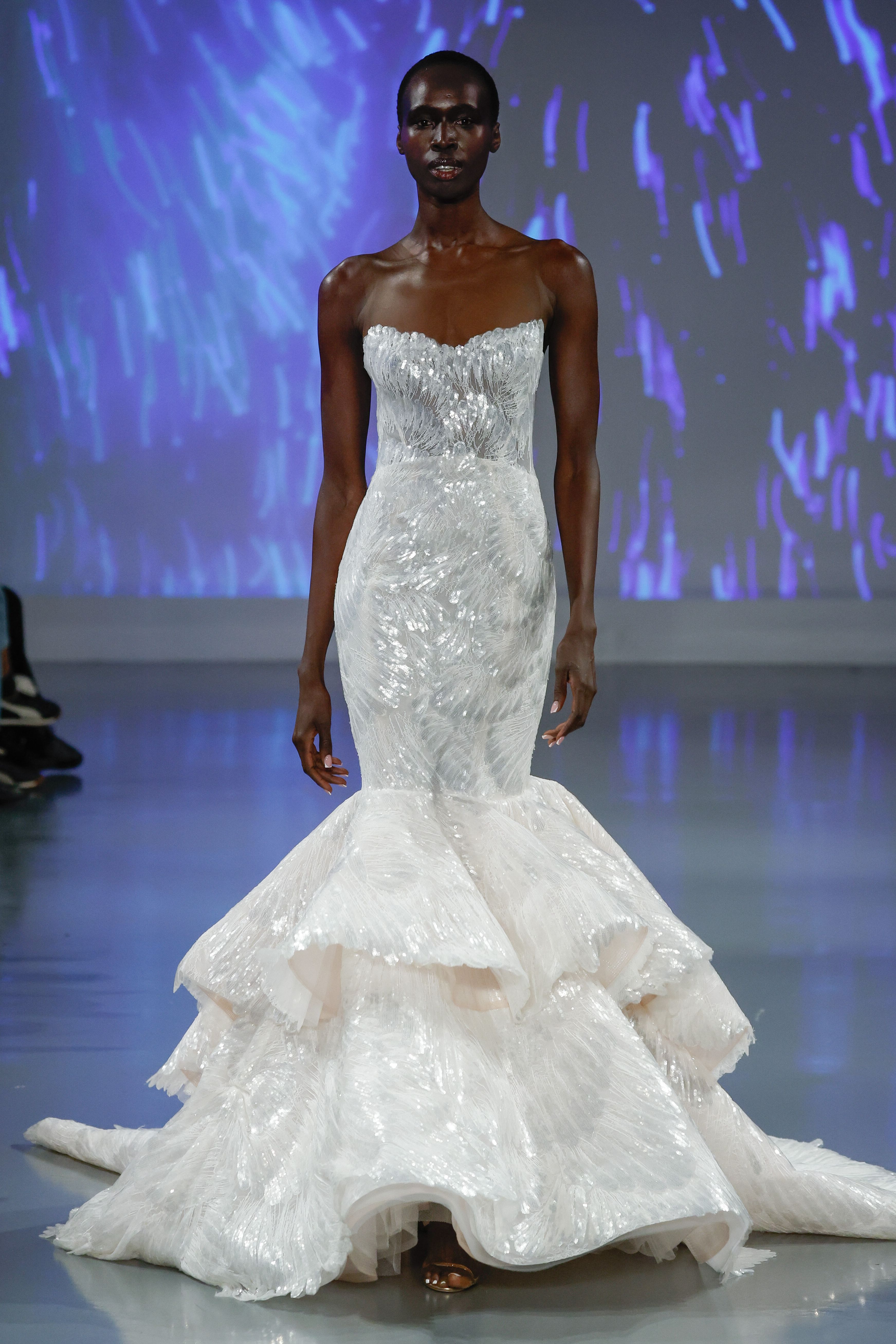 Ines Di Santo Couture Spring/Summer 2025—Louise - Dramatic strapless sweetheart elongated bodice with 2-tier circular skirt.