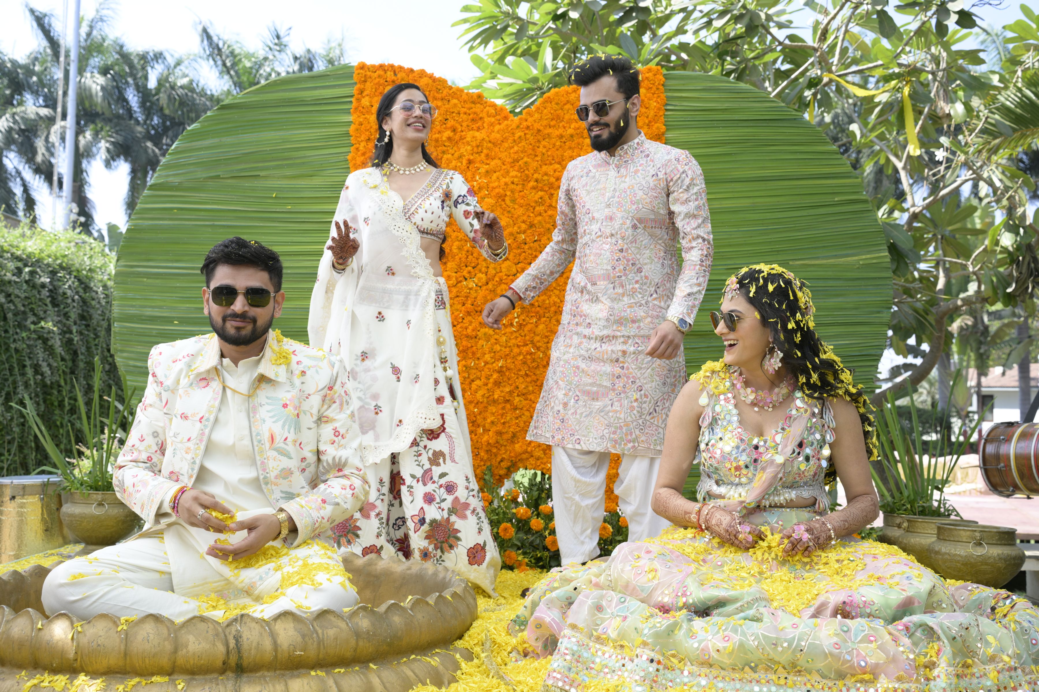 Krina Patel (bride) and Pushkal Patel (groom), Ratnam Pandya and Dhruvanshi Patel