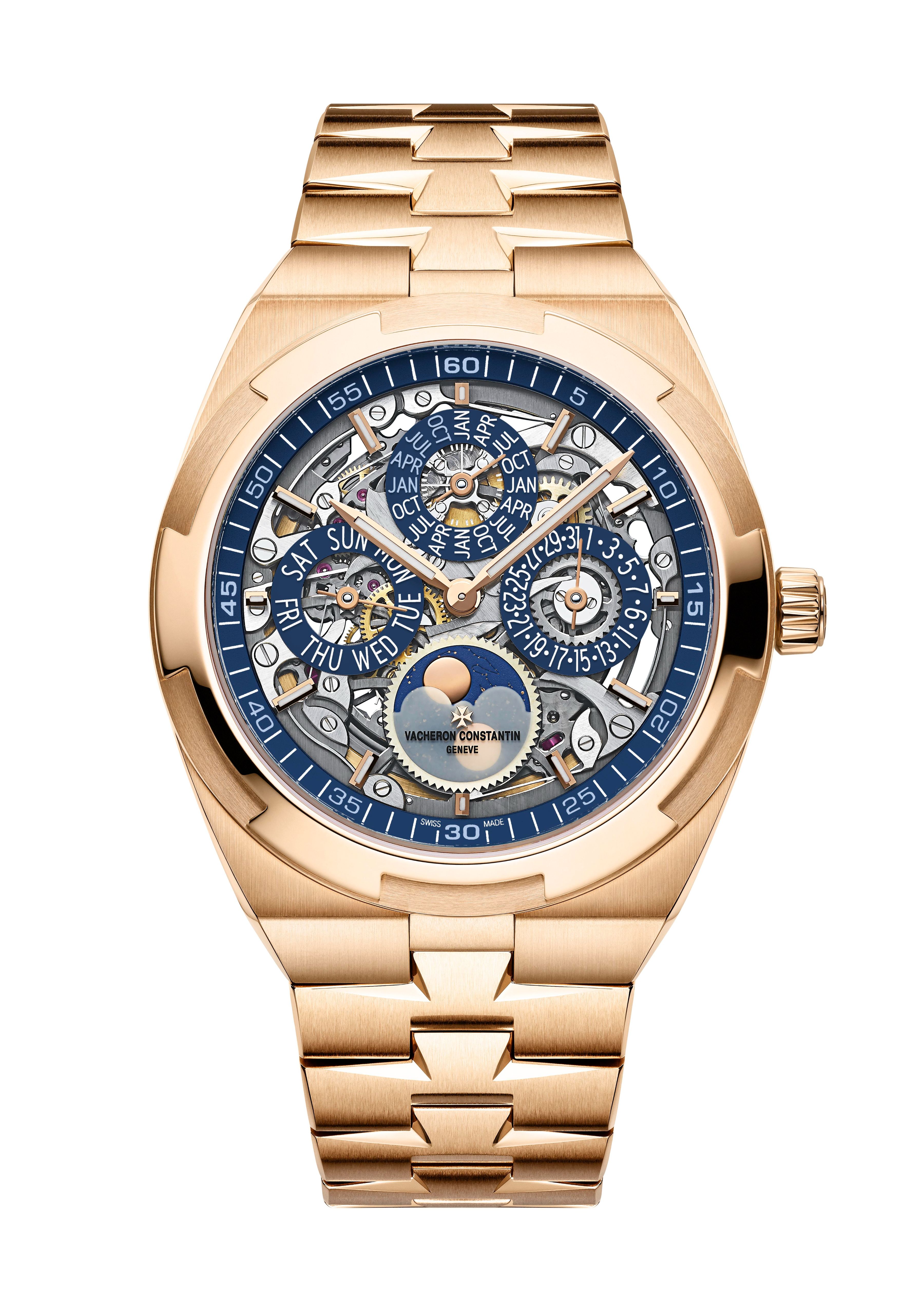 Presenter Kumail Nanjiani wore a Vacheron Constantin Overseas Perpetual Calendar Ultra-Thin Skeleton 41.5mm Pink Gold
