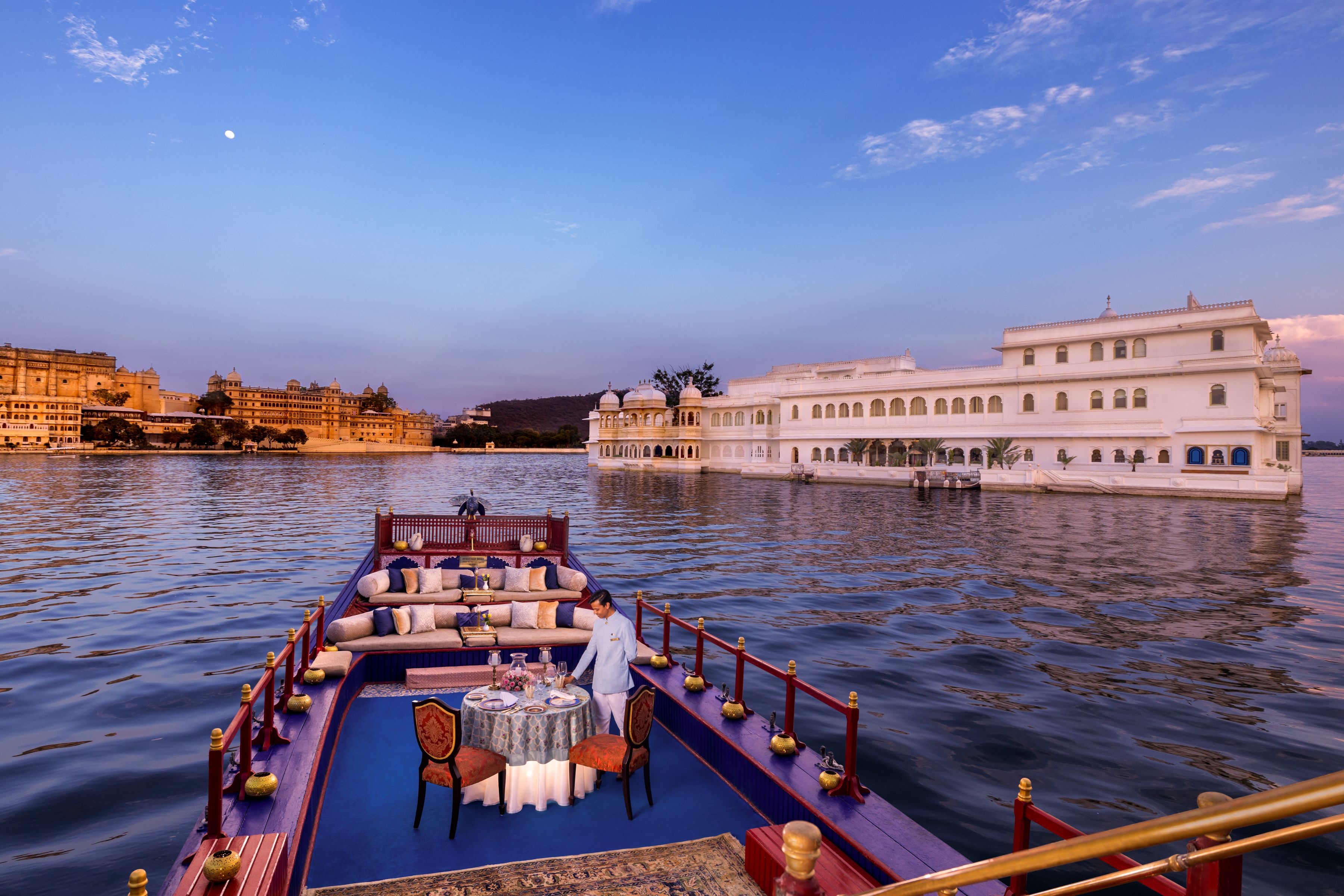 Aboard the Gangaur at the Taj Lake Palace in Udaipur, India