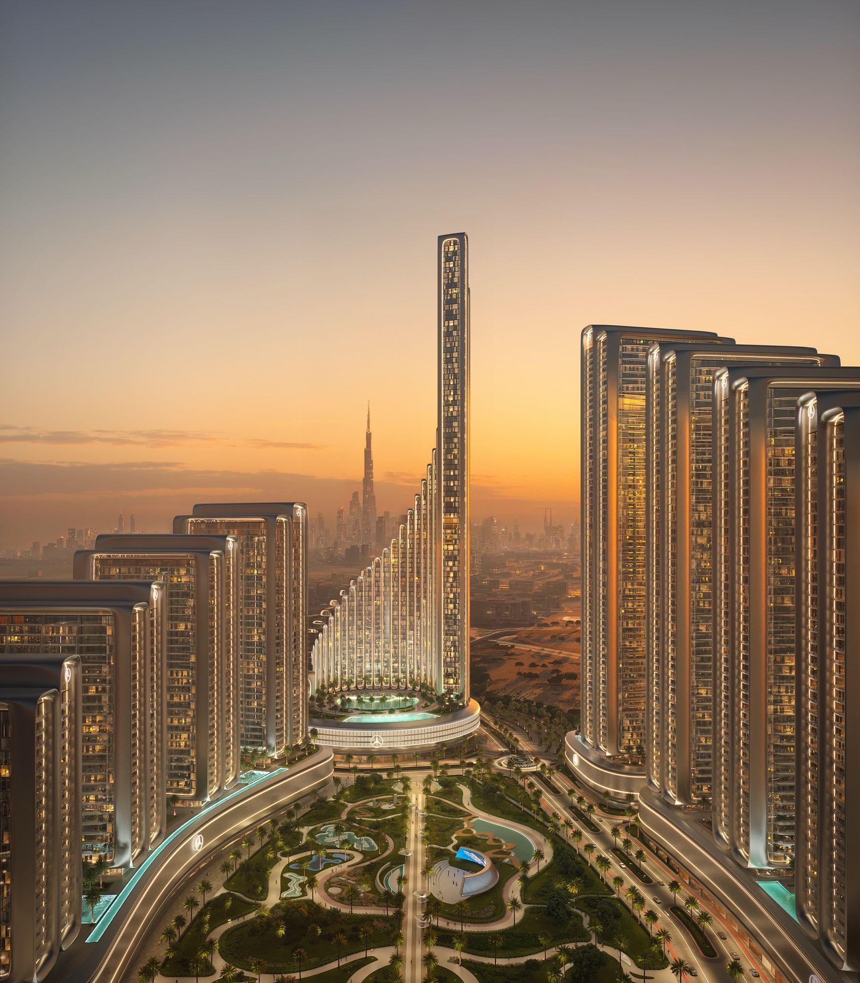The "city within a city" idea is driven by Mercedes-Benz's Sensual Purity design philosophy, which transforms the brand's DNA into architecture and creates emotional connections.
