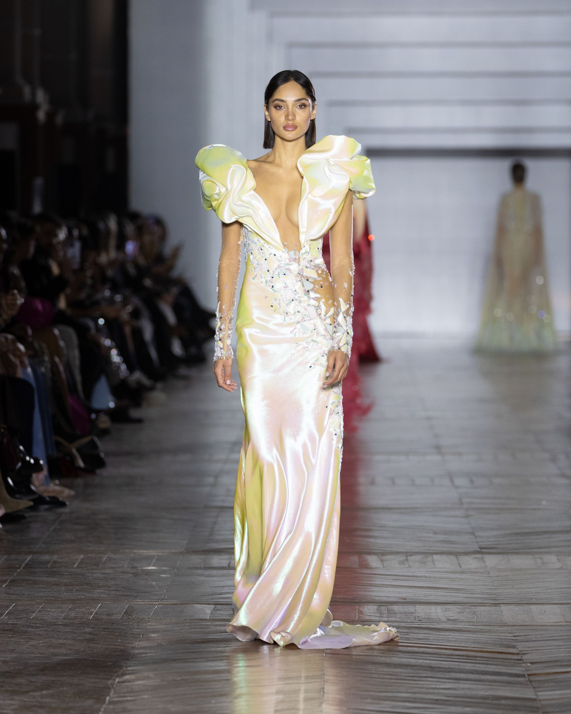 Tony Ward's Haute Couture Spring /Summer 2026 collection evokes crystalline tones that blend into pastels and metallic finishes