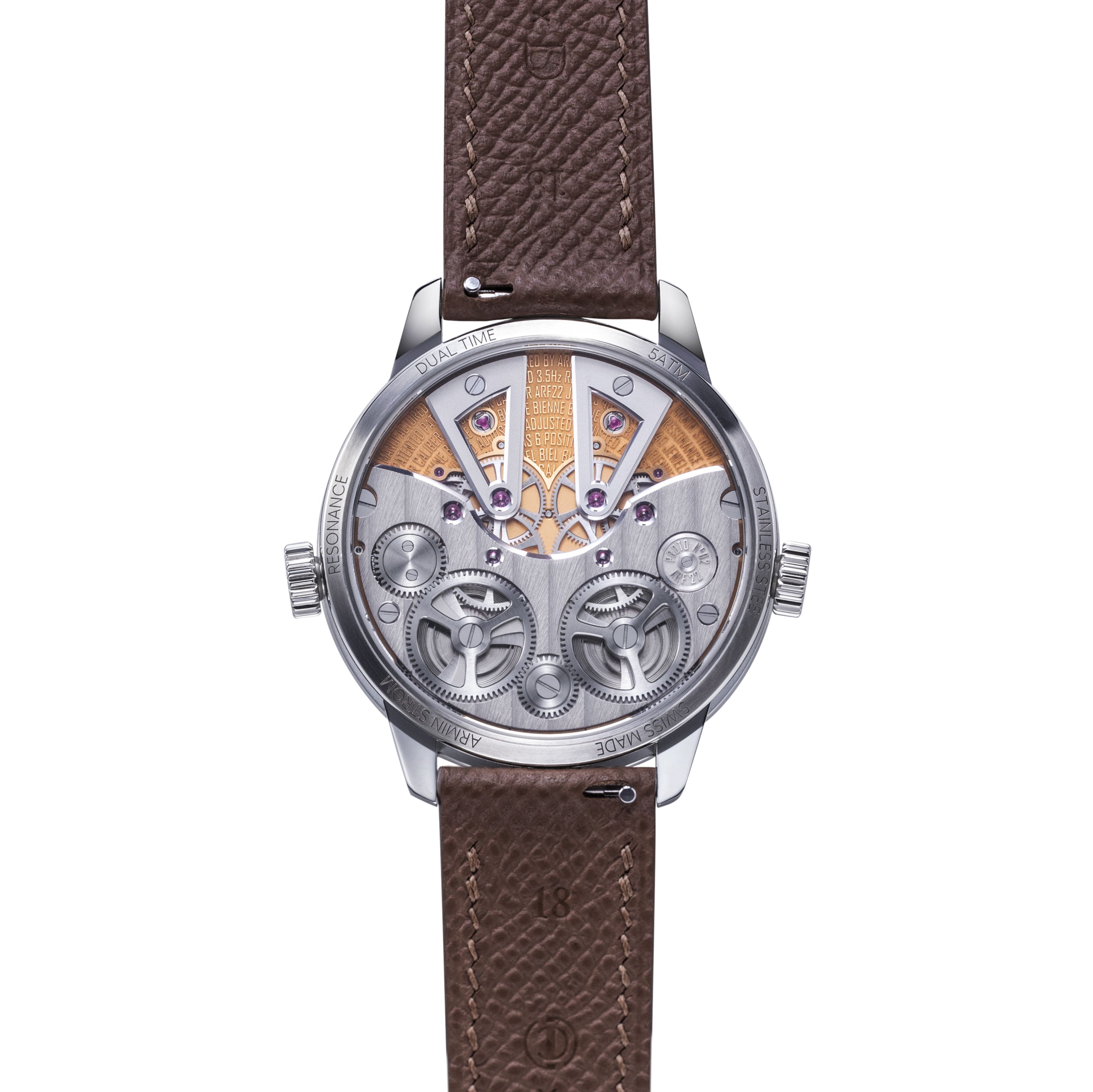 Showcasing at Watches and Wonders 2026 Geneva - the Armin Strom × Revolution Dual Time GMT Resonance 'Tremblage.'