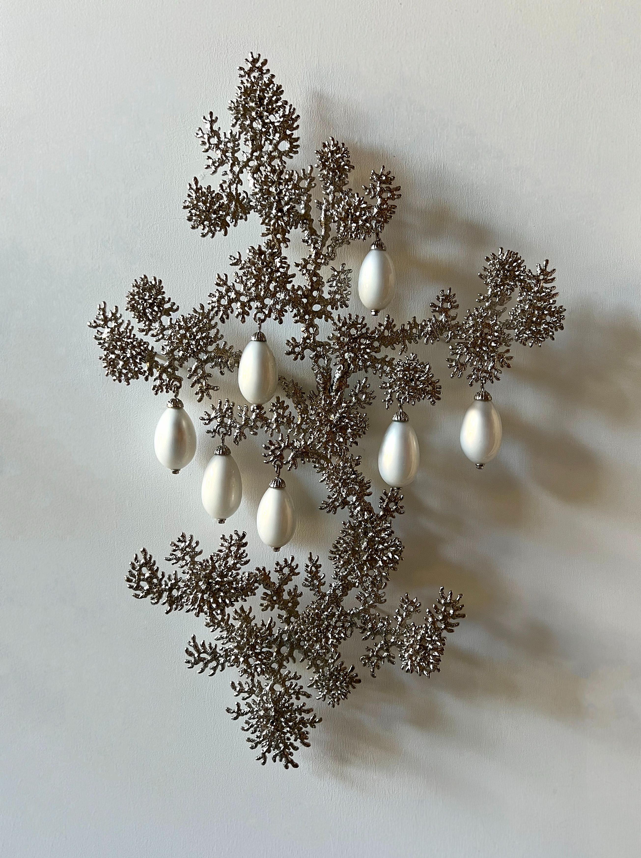 Tree of Heaven, 10, 2024, nickel-plated bronze, mirrored blown glass, 48 x 30 x 7 inches.