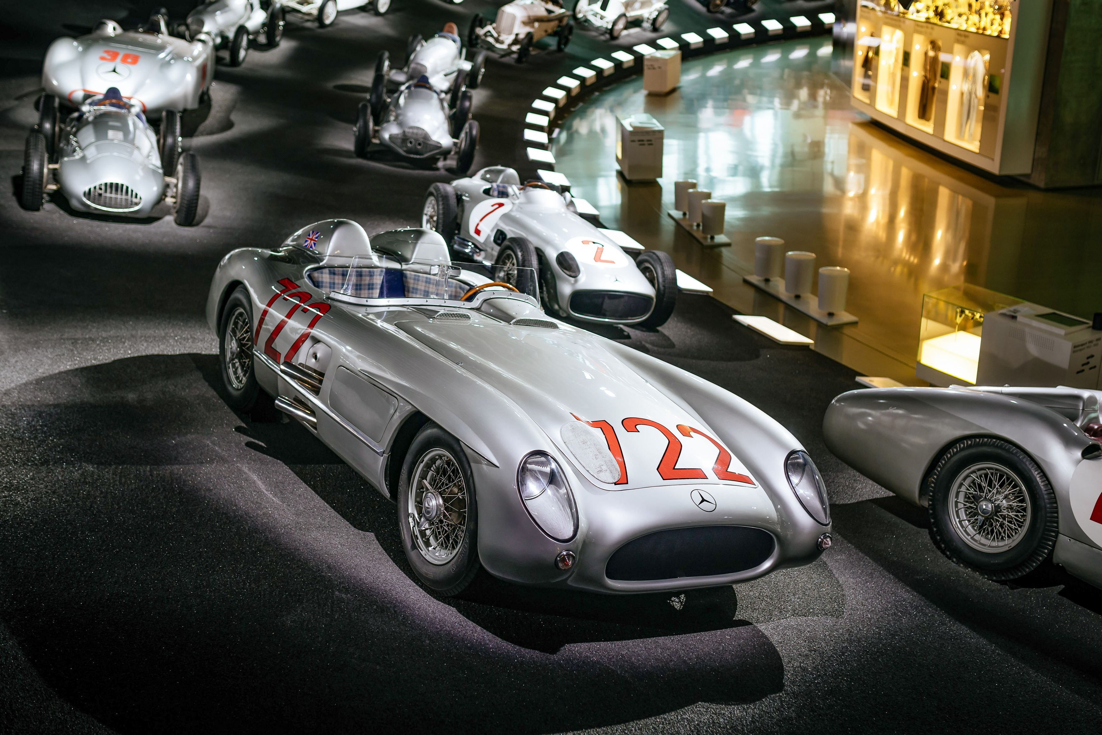 Mercedes-Benz 300 SLR racing sports car (W 196 S) with number 722 at the Mercedes-Benz Museum, Germany