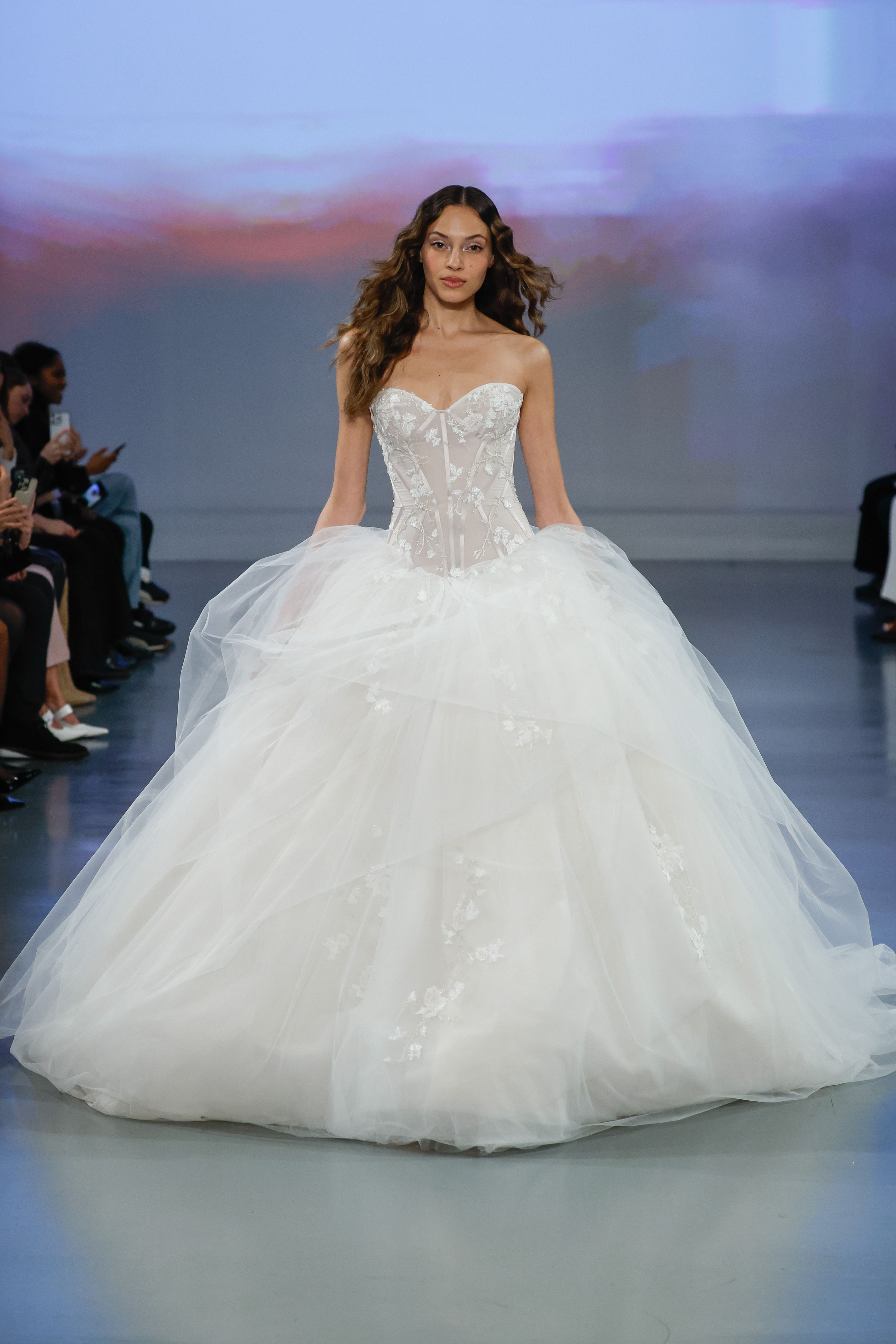 Ines Di Santo Couture Spring/Summer 2025—Esther - Beaded strapless elongated dropped waist ball gown with explosive tulle skirt accented with roses.