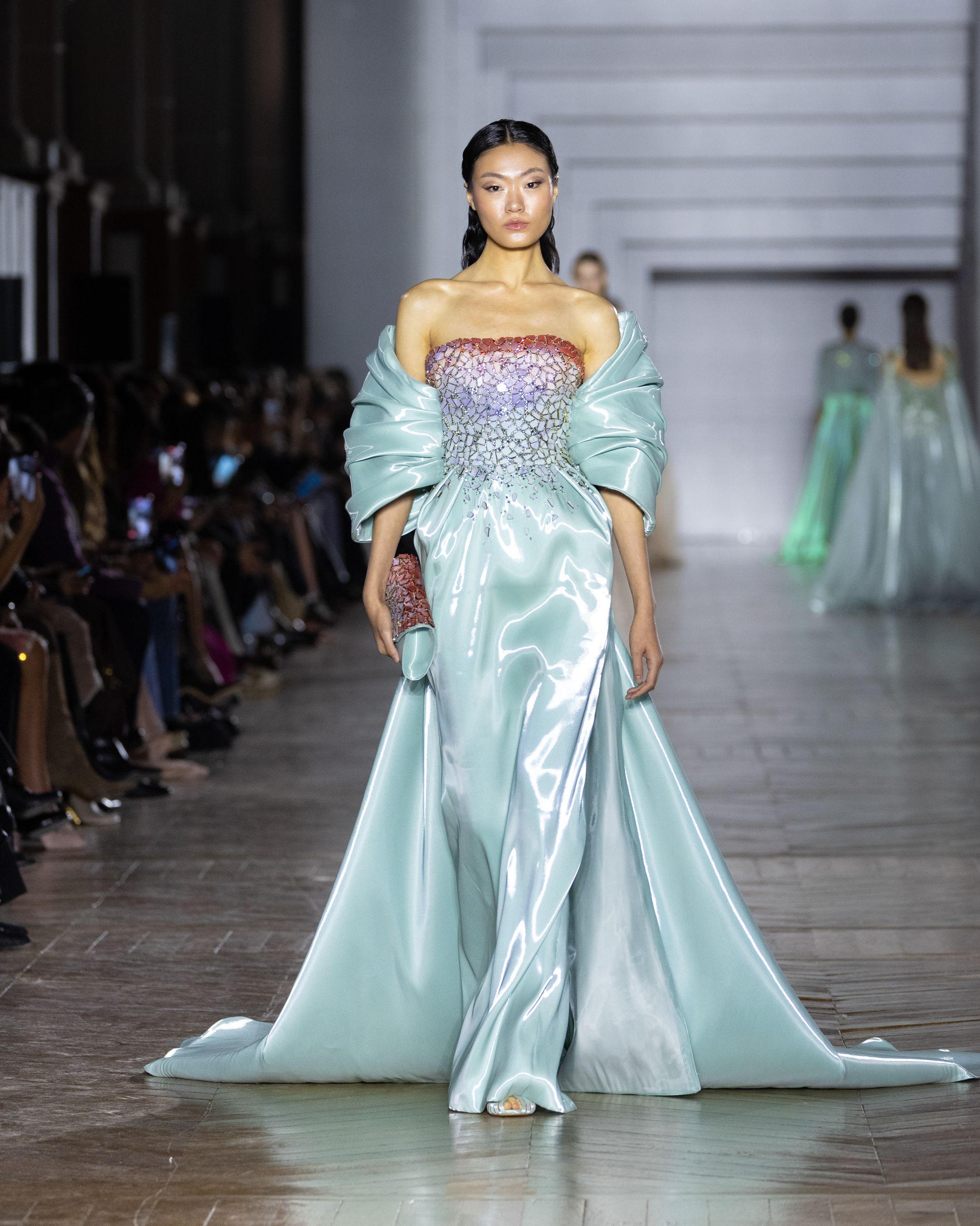 Tony Ward's Haute Couture Spring /Summer 2026 collection evokes crystalline tones that blend into pastels and metallic finishes