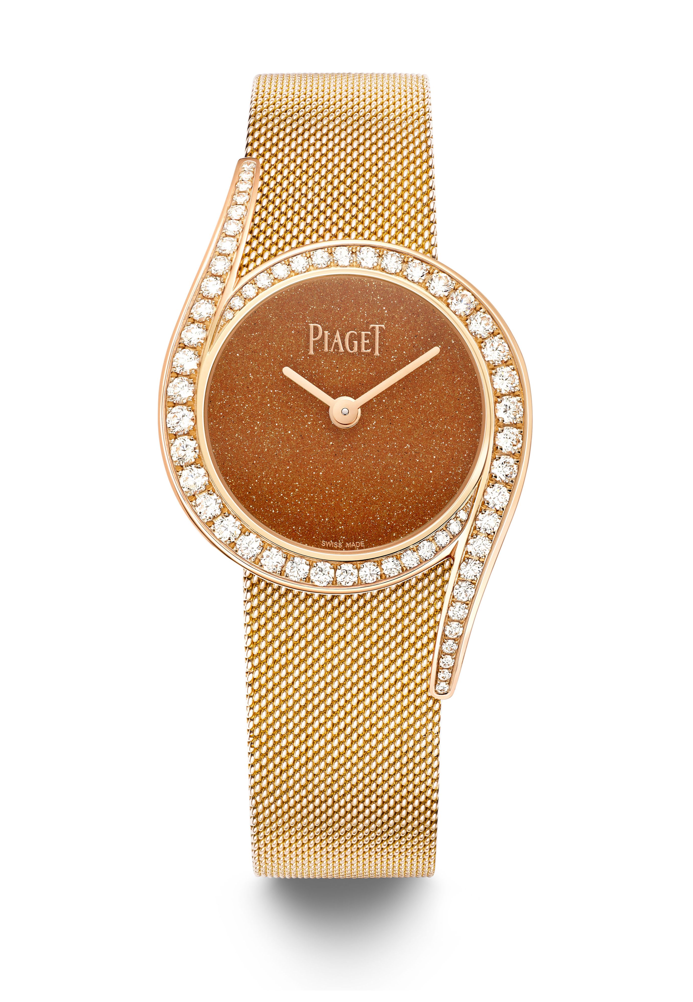 Detail of Piaget Limelight Gala engraved gold bracelet inspired by snake-skin texture