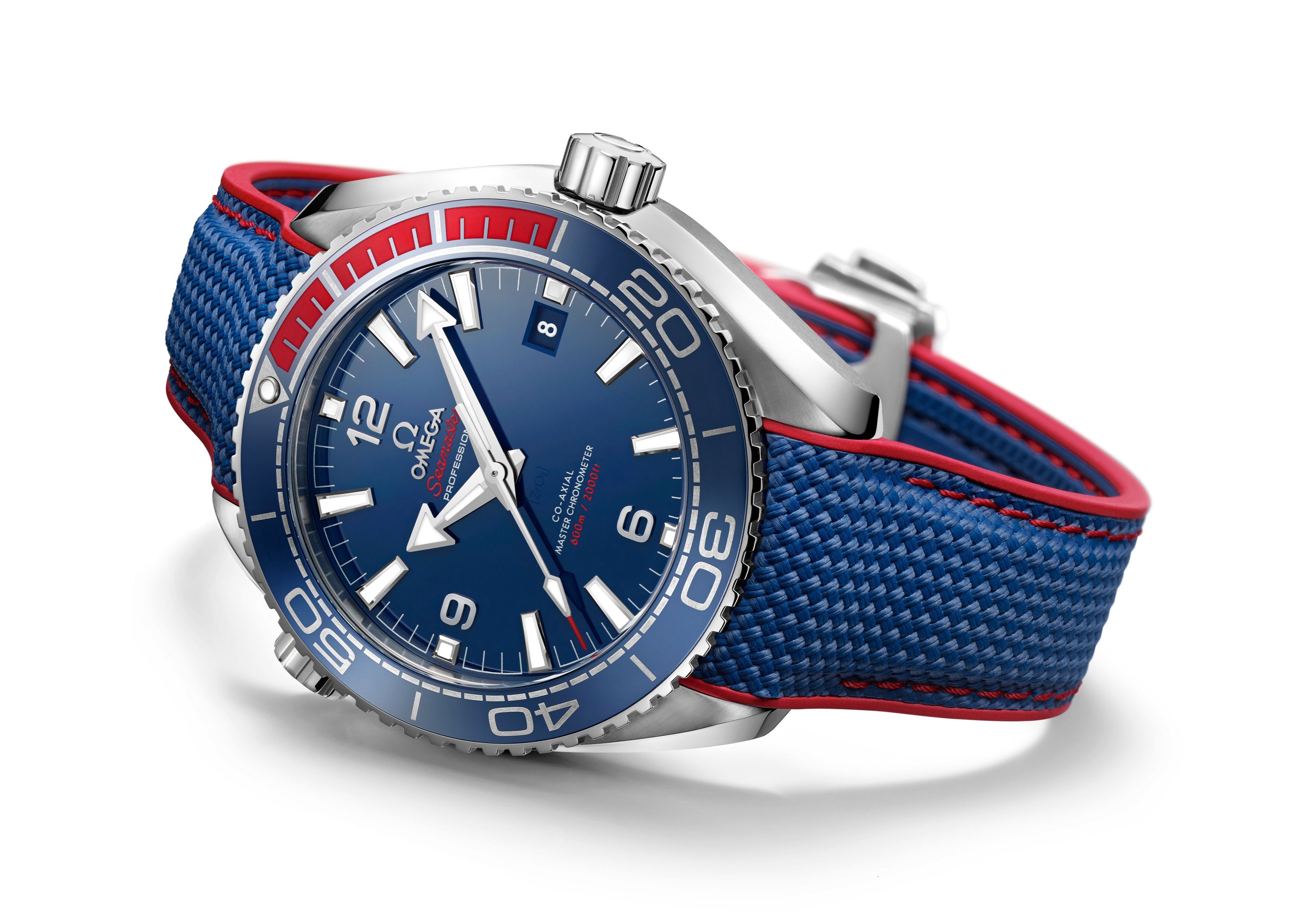 Omega Seamaster Planet Ocean Limited Edition collectible timepiece in the colors of the South Korean flag - PyeongChang, South Korea, Olympics 2018