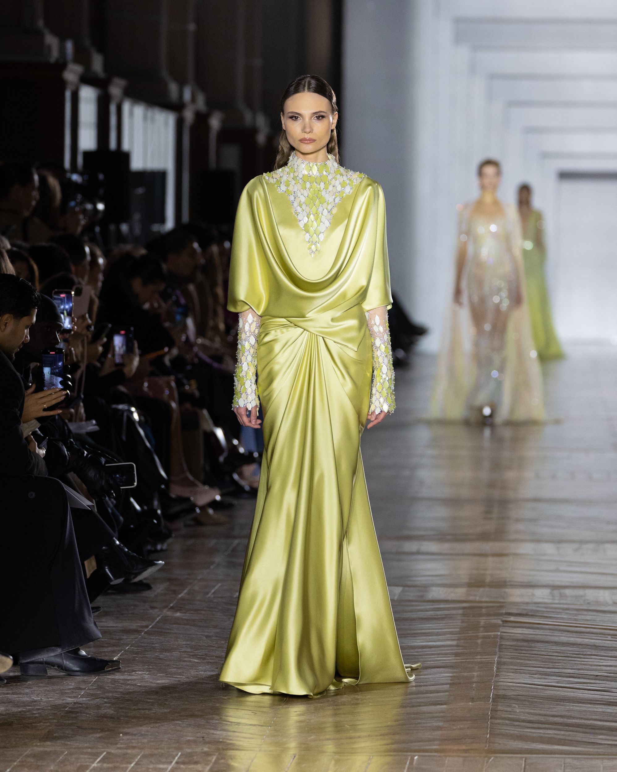 Tony Ward's Haute Couture Spring /Summer 2026 collection evokes crystalline tones that blend into pastels and metallic finishes