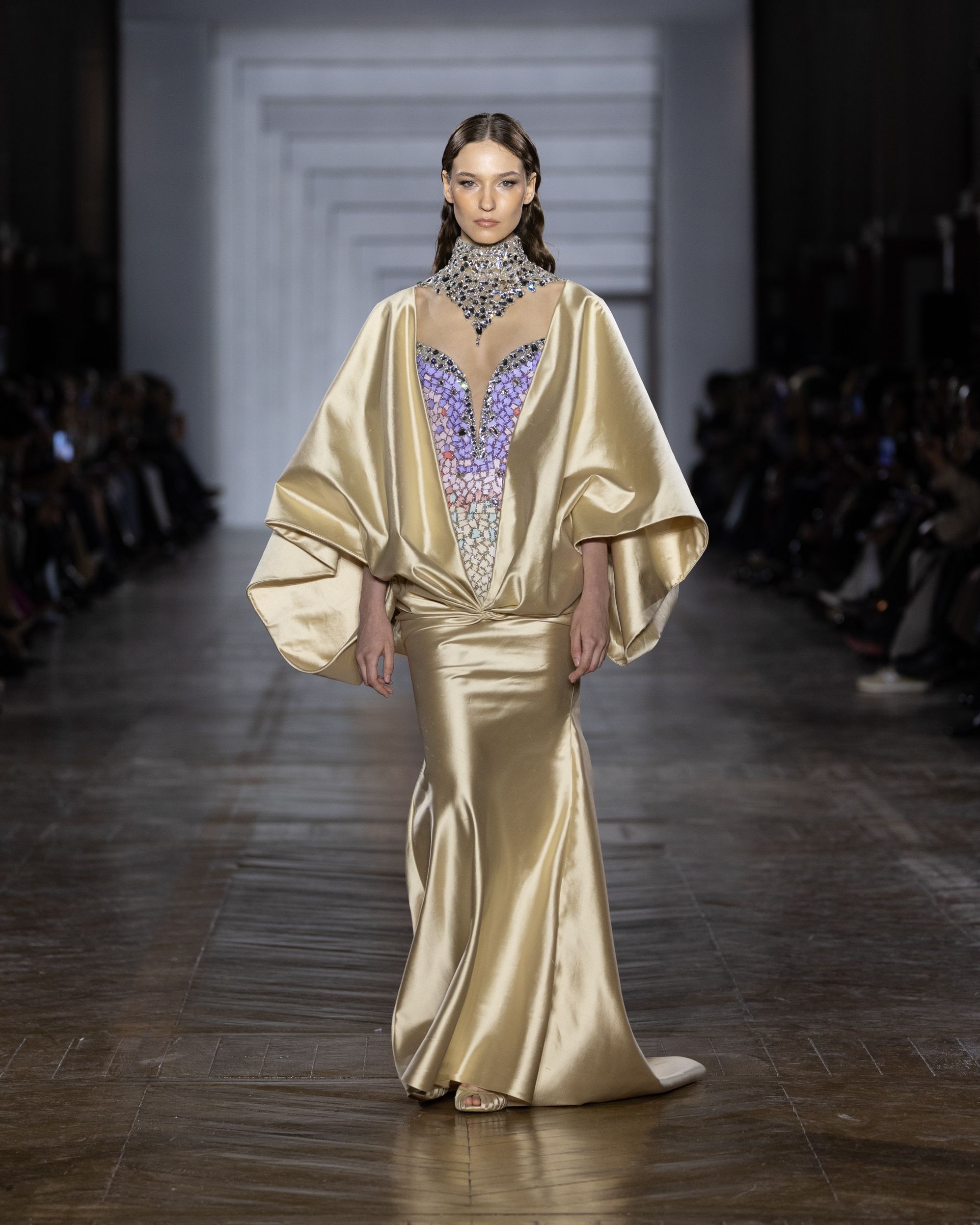 Tony Ward's Haute Couture Spring /Summer 2026 collection evokes crystalline tones that blend into pastels and metallic finishes