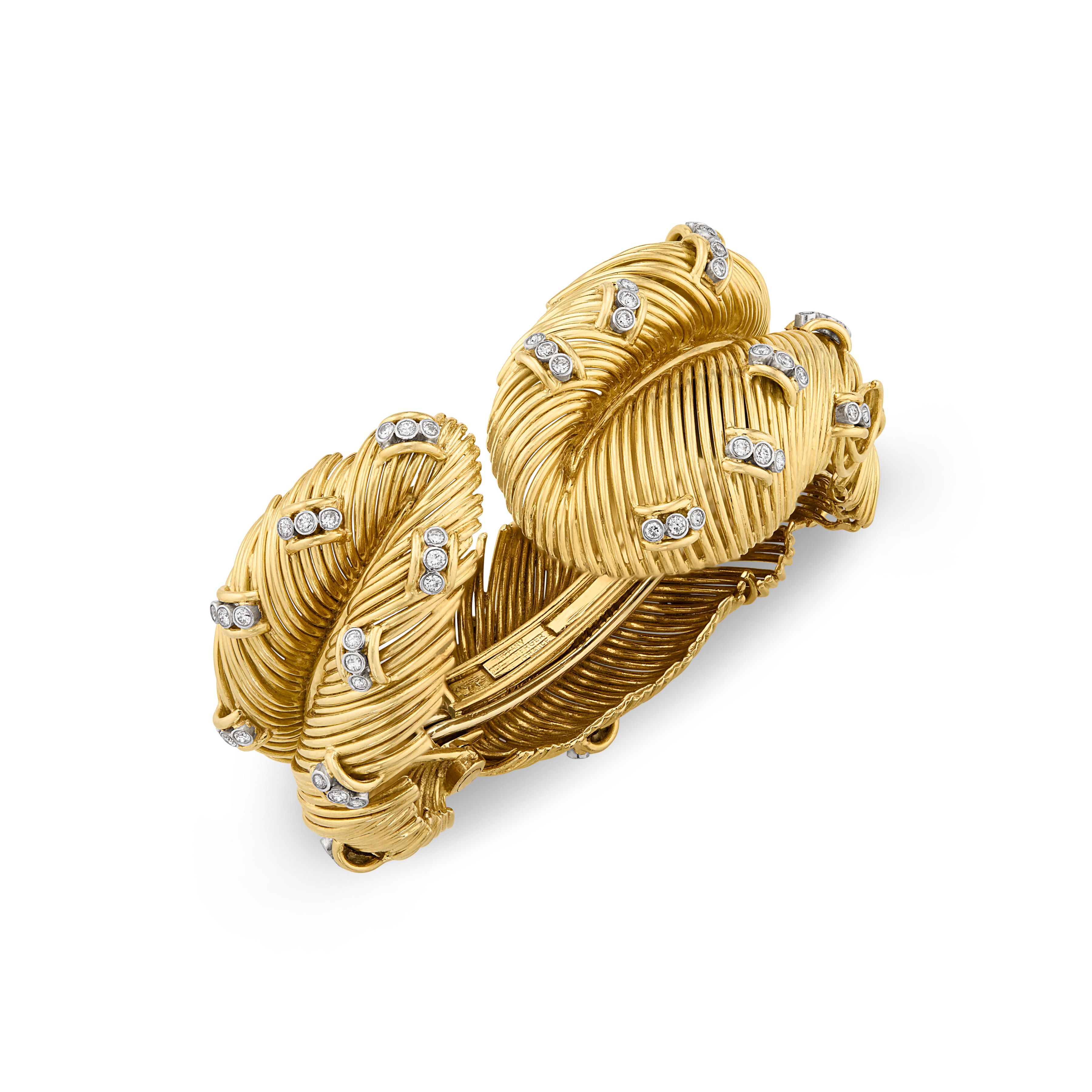 Tiffany & Co. Jean Schlumbnerger Gold and Diamond Feather Bracelet