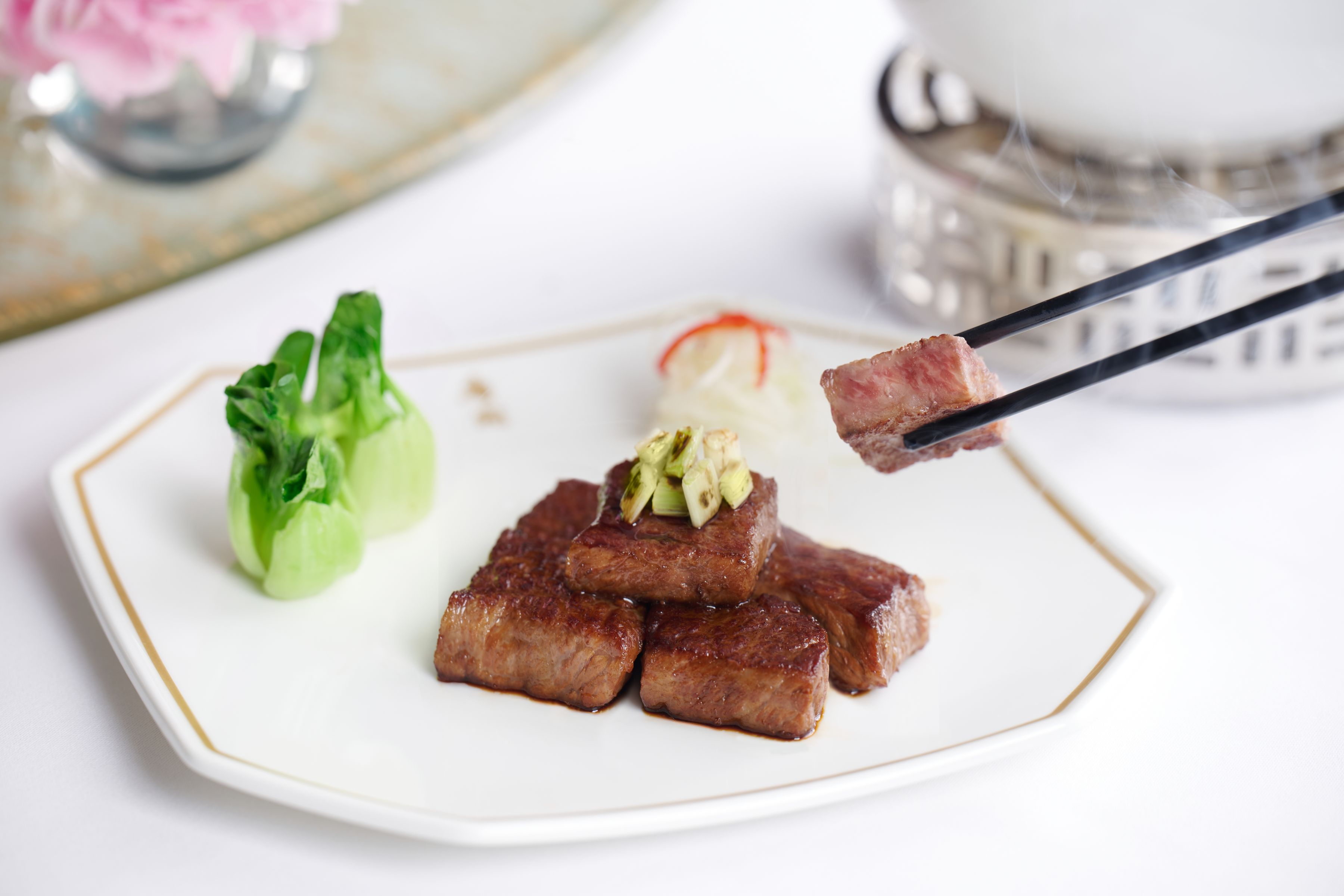 T'ang Court at The Langham, Hong Kong - Stir-fried diced Japanese Wagyu beef with spring onion and wasabi.