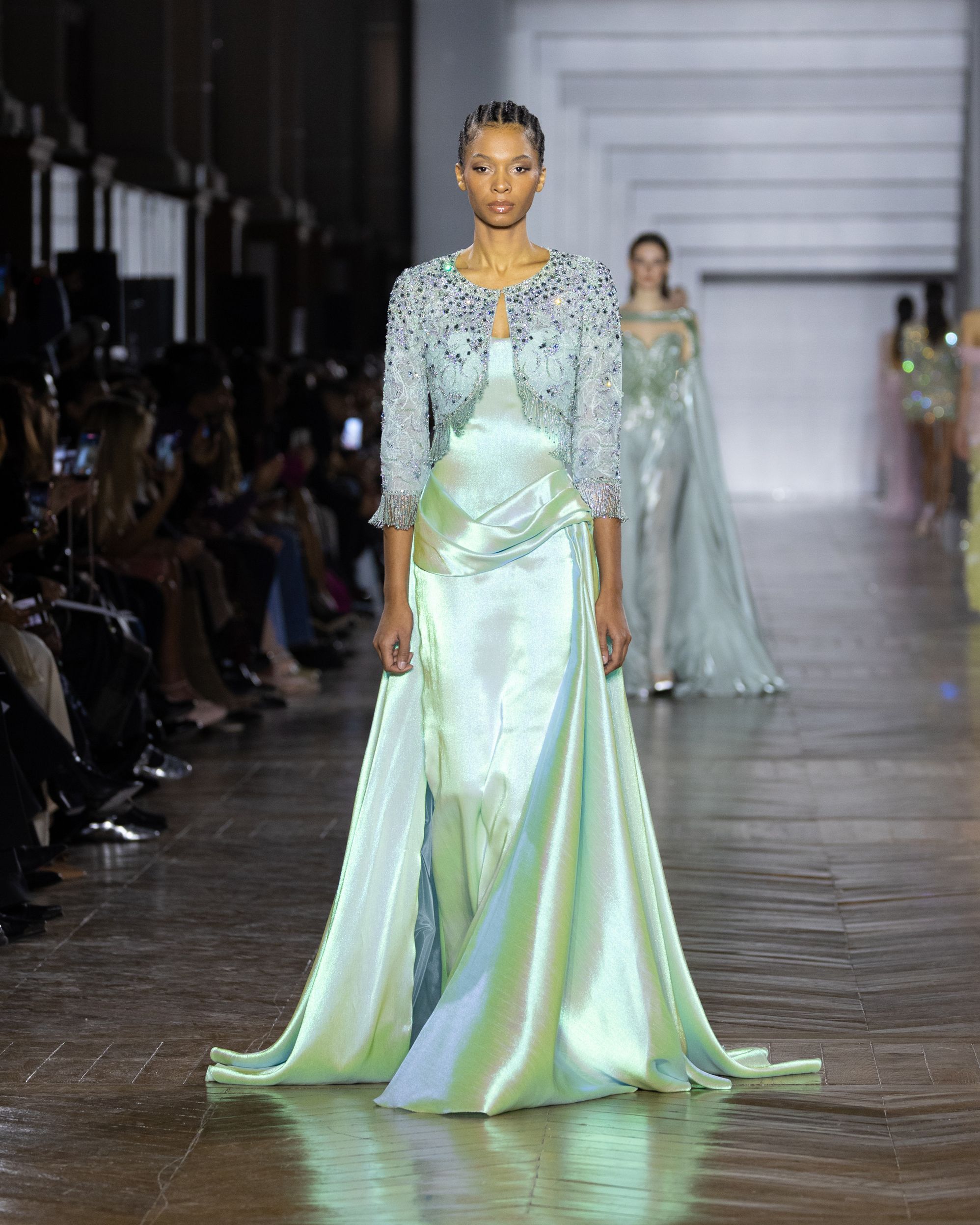 Tony Ward's Haute Couture Spring /Summer 2026 collection evokes crystalline tones that blend into pastels and metallic finishes