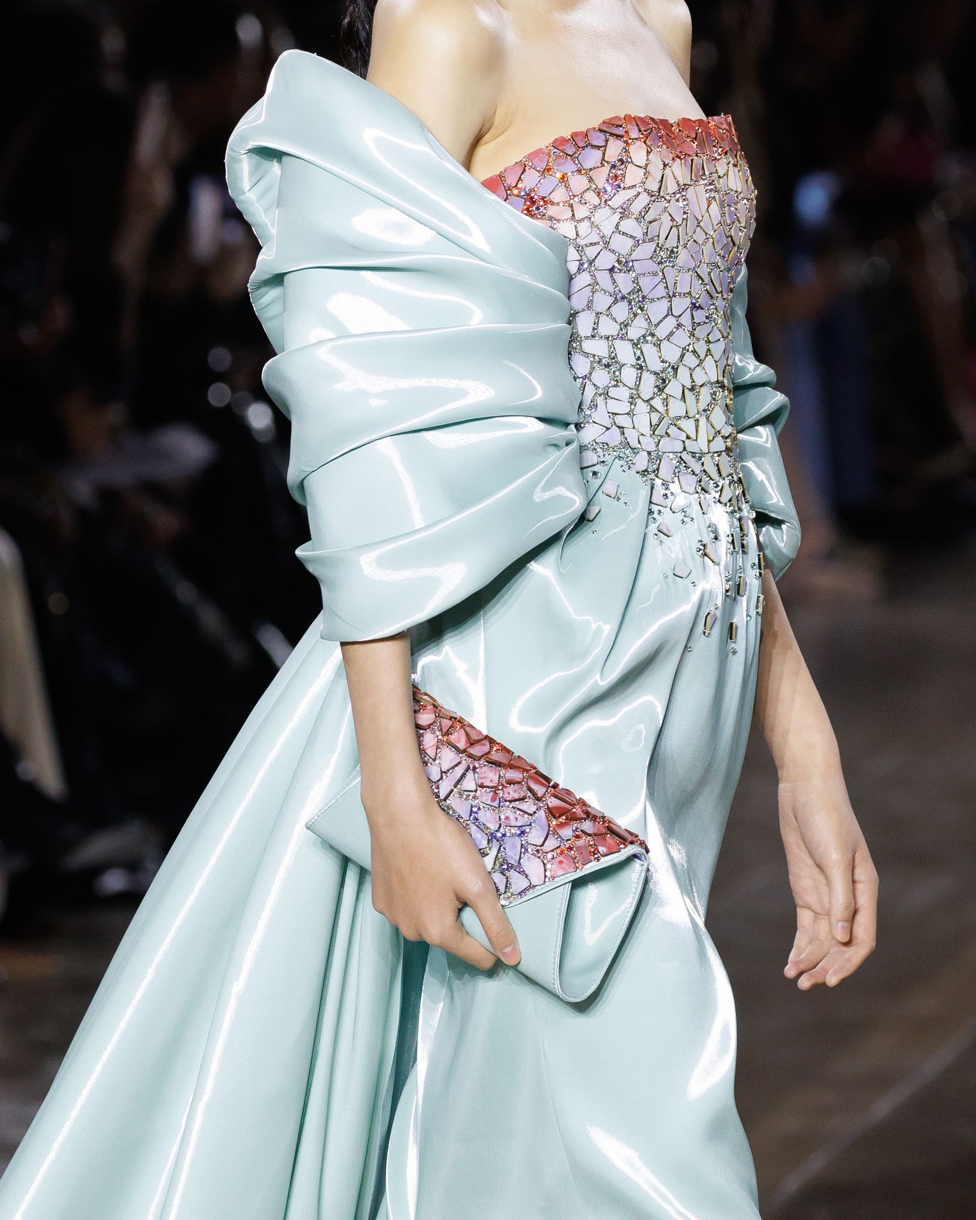 Tony Ward's Haute Couture Spring /Summer 2026 collection evokes crystalline tones that blend into pastels and metallic finishes