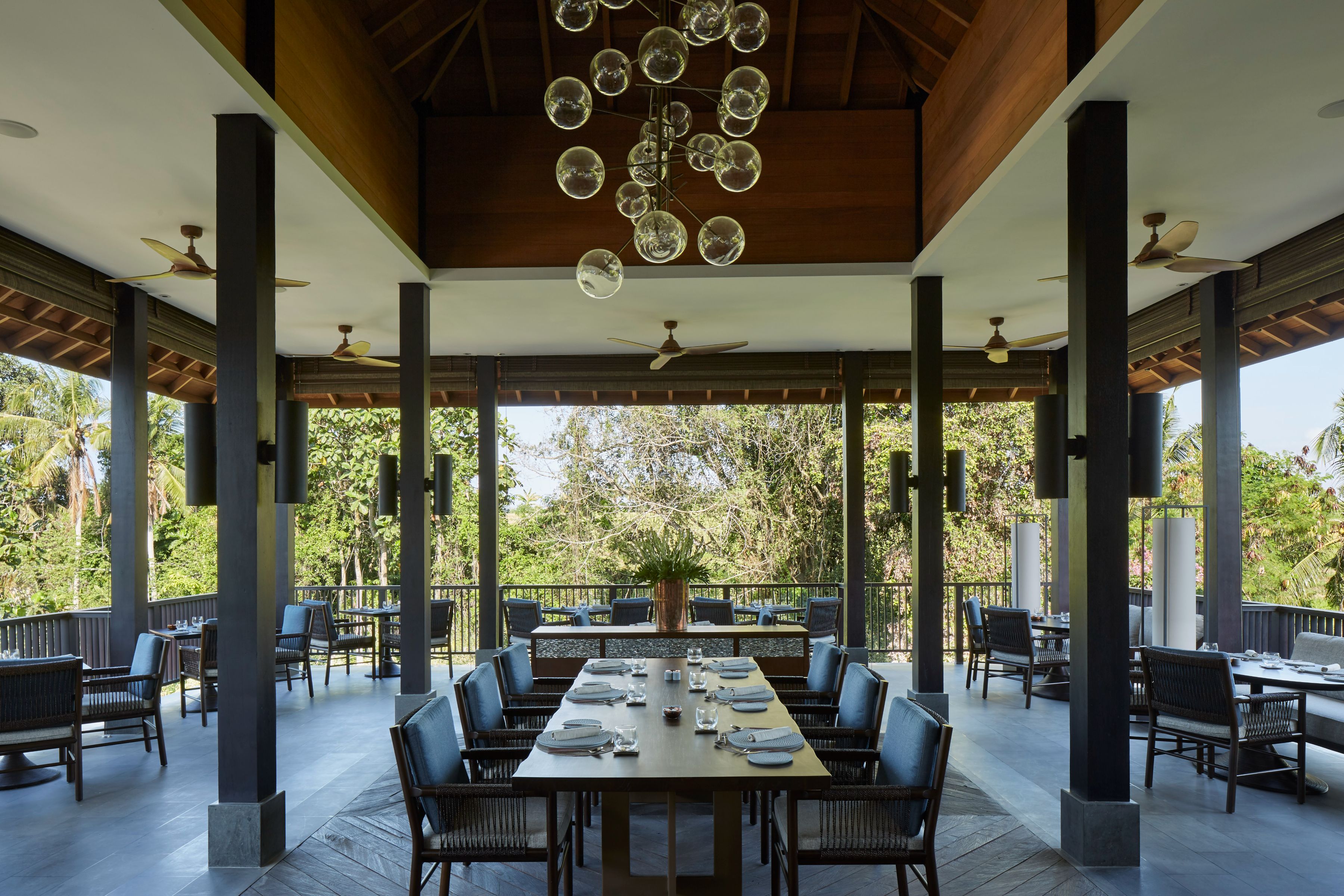 Ambu combines traditional Balinese cuisine with modern classics, utilizing farm-to-table ingredients sourced regionally or from Nirjhara's vegetable garden.