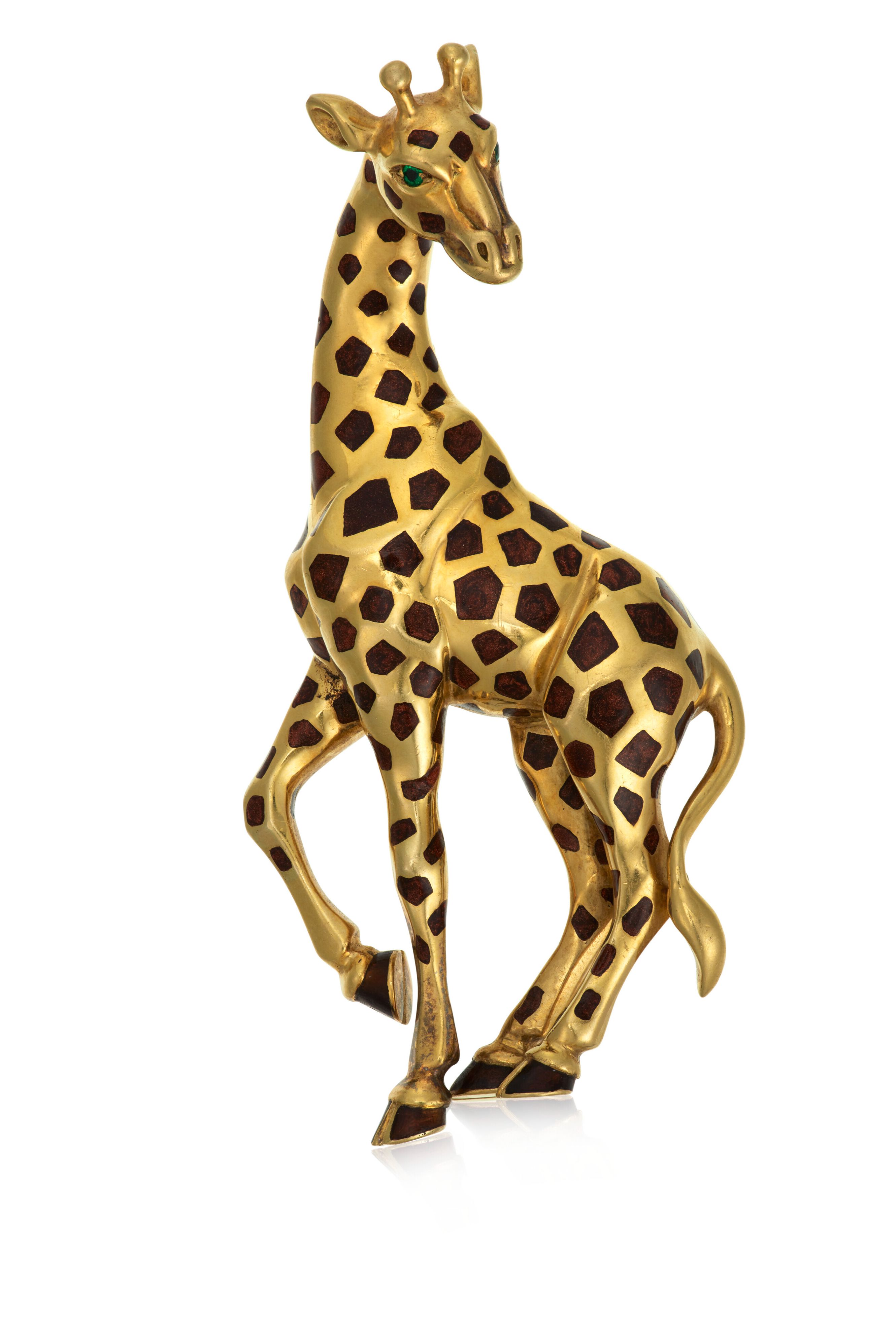 Cartier Enamel, Emerald and Gold Giraffe Brooch $10,000-15,000