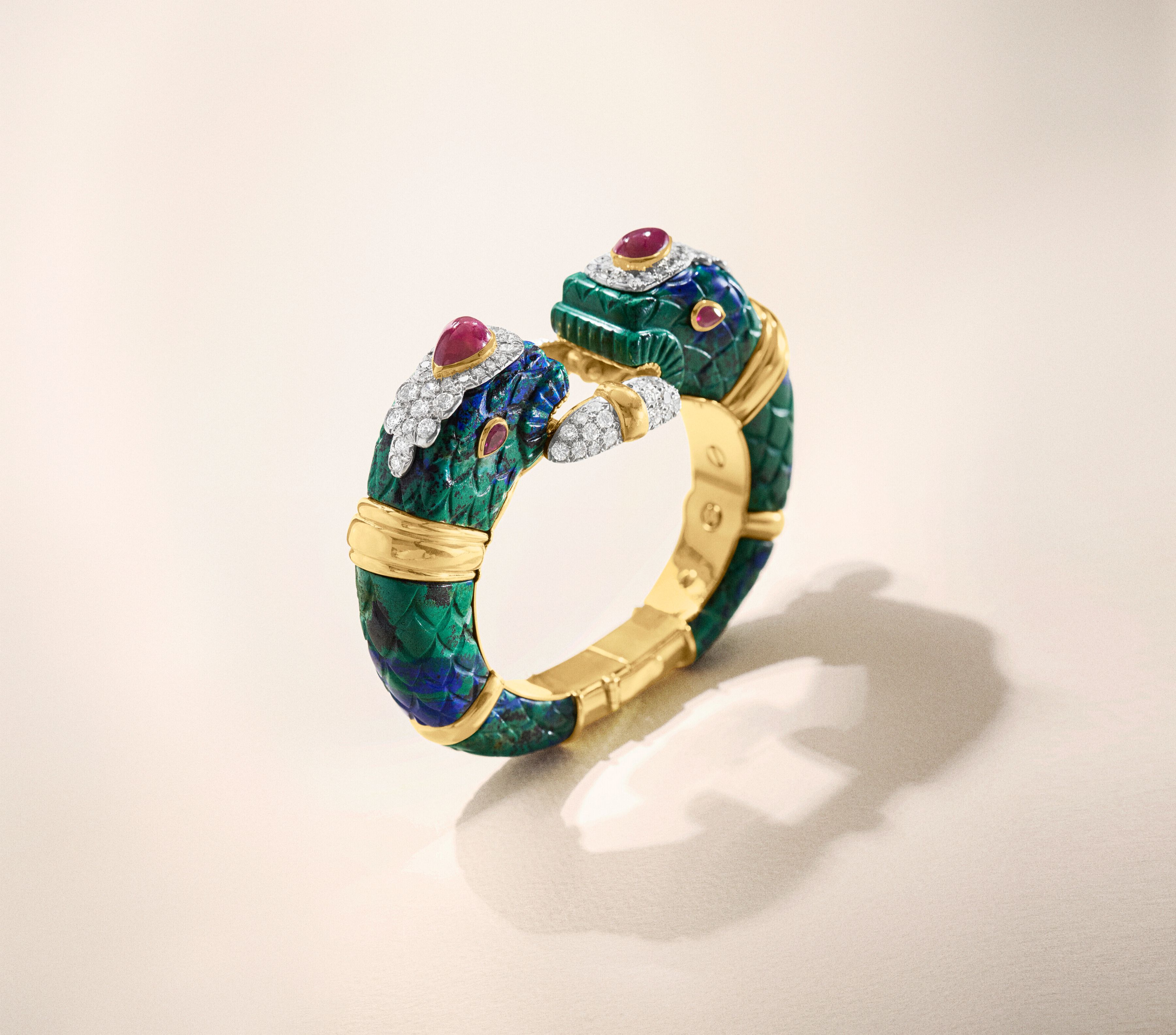 David Webb Azurmalachite, Ruby and Diamond 'Chimera' Bracelet