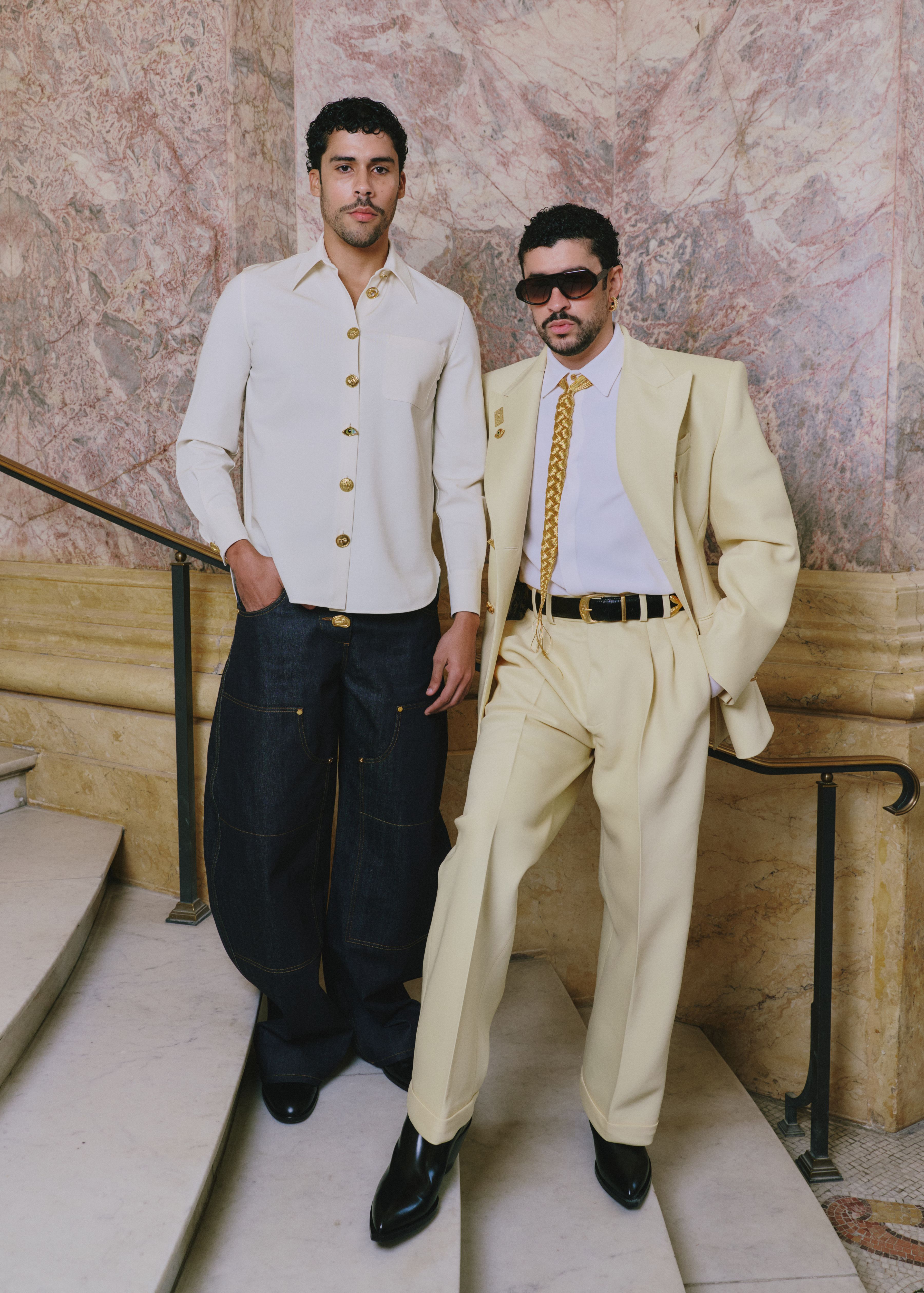 BadBunny & Bernie Ocasio at the Schiaparelli Haute Couture Fall/Winter 2026/2027 show in Paris, France