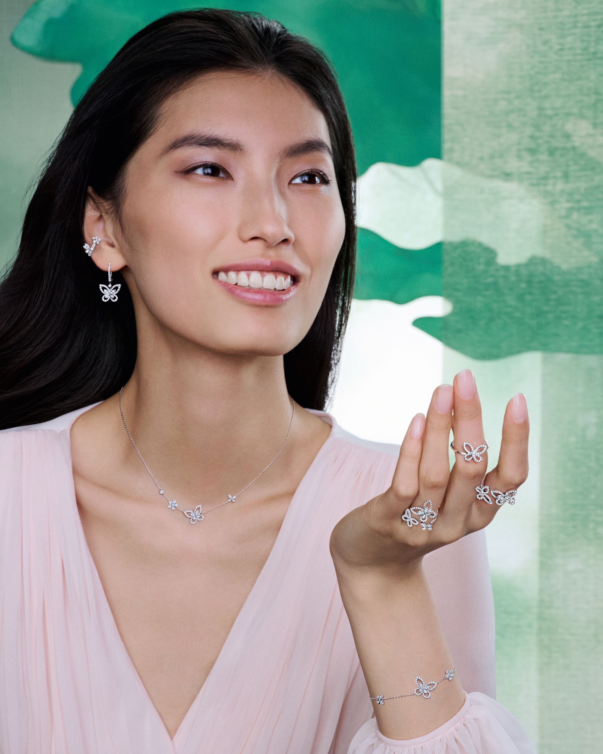 Graff Butterfly collection of necklaces, rings, bracelets and earrings designs play with rhythm and balance