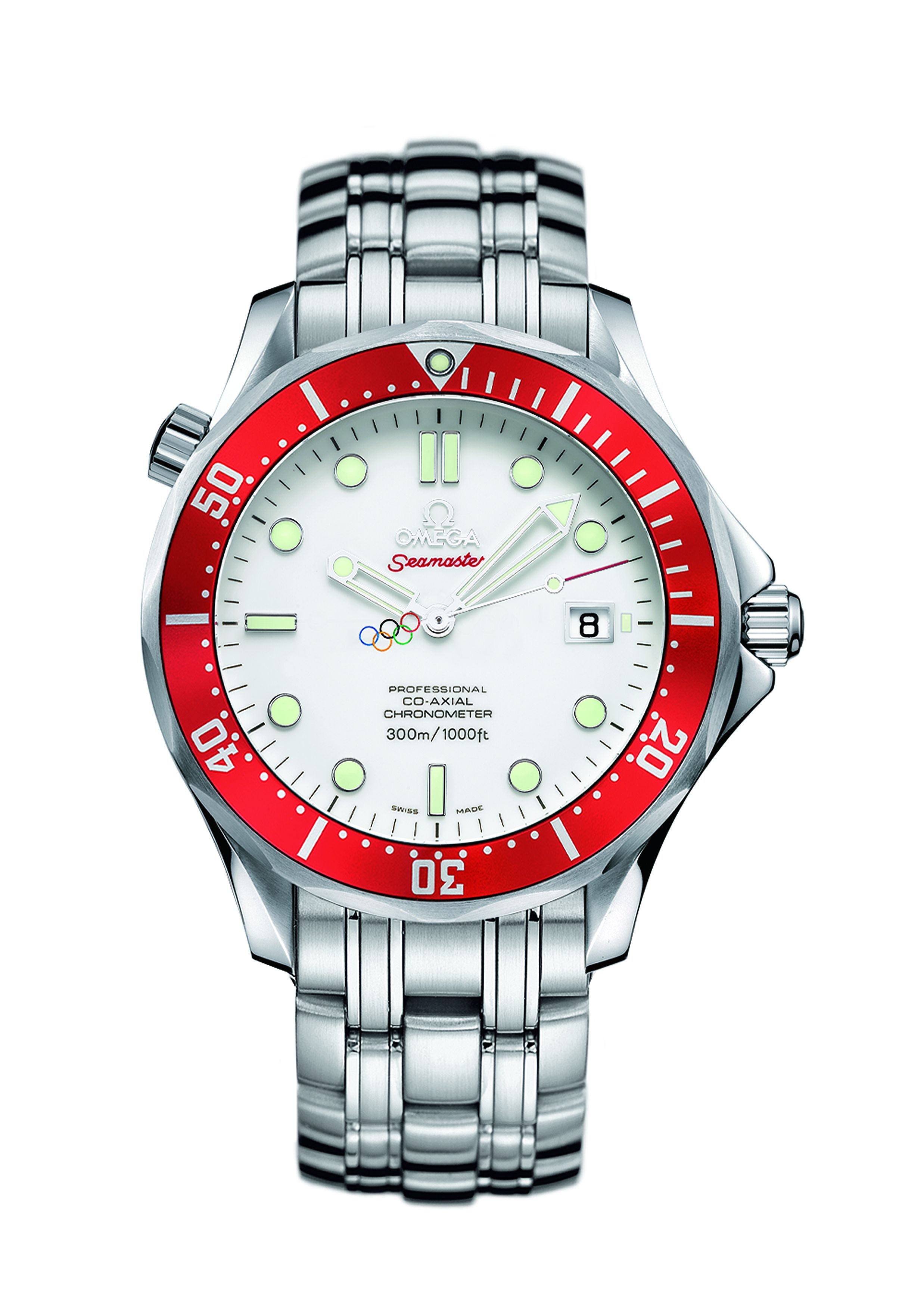 The OMEGA Seamaster Diver 300m "Vancouver 2010" Limited Edition - These bold contrasting colors recall the Canadian flag with its proud red maple leaf against a stark white background. The white dials are also reminiscent of the snow and ice, which will play such an important role in the Vancouver 2010 Olympic Winter Games.