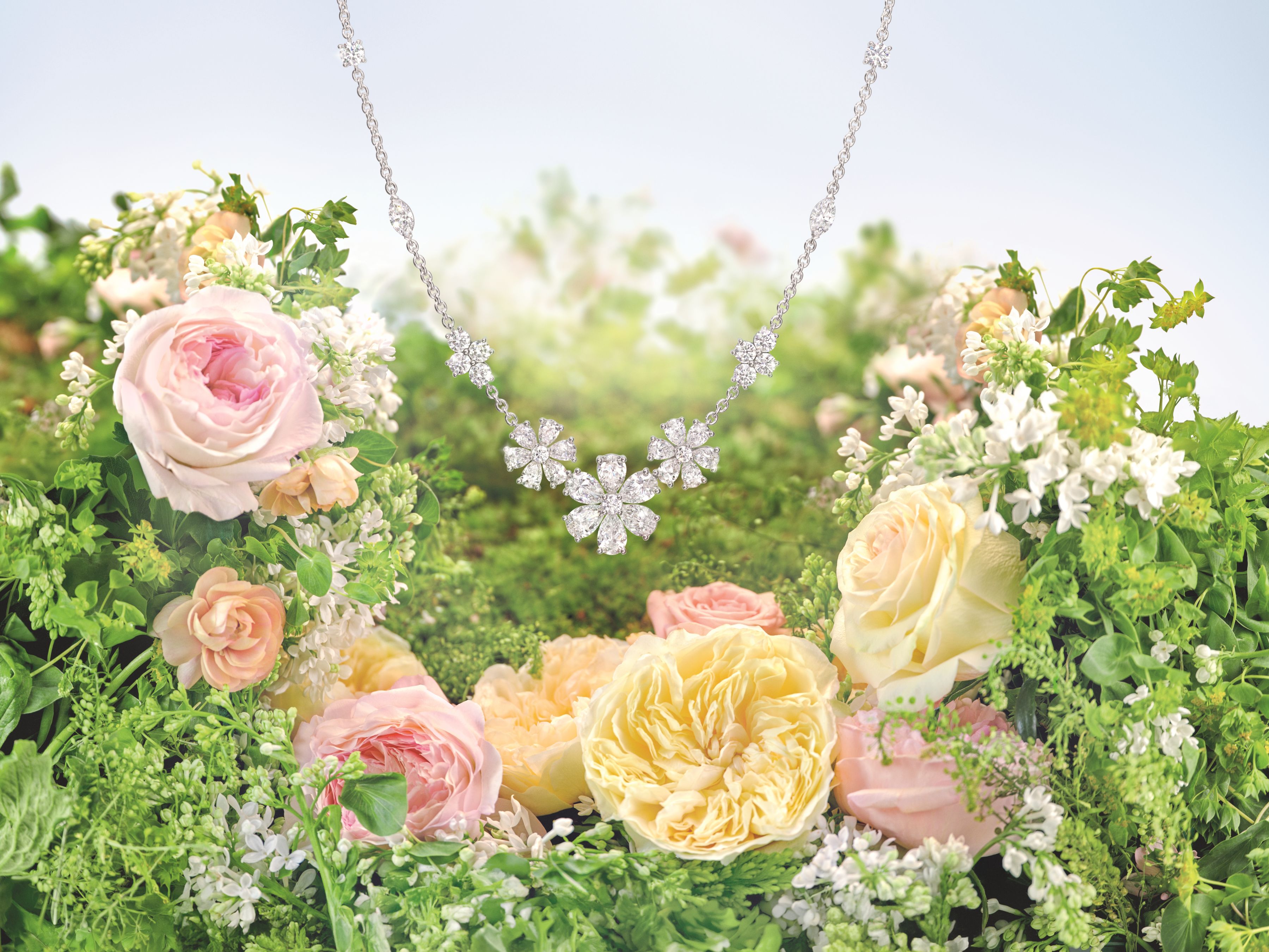 Spring flowers with Harry Winston jewelry and the Forget-Me-Not Collection