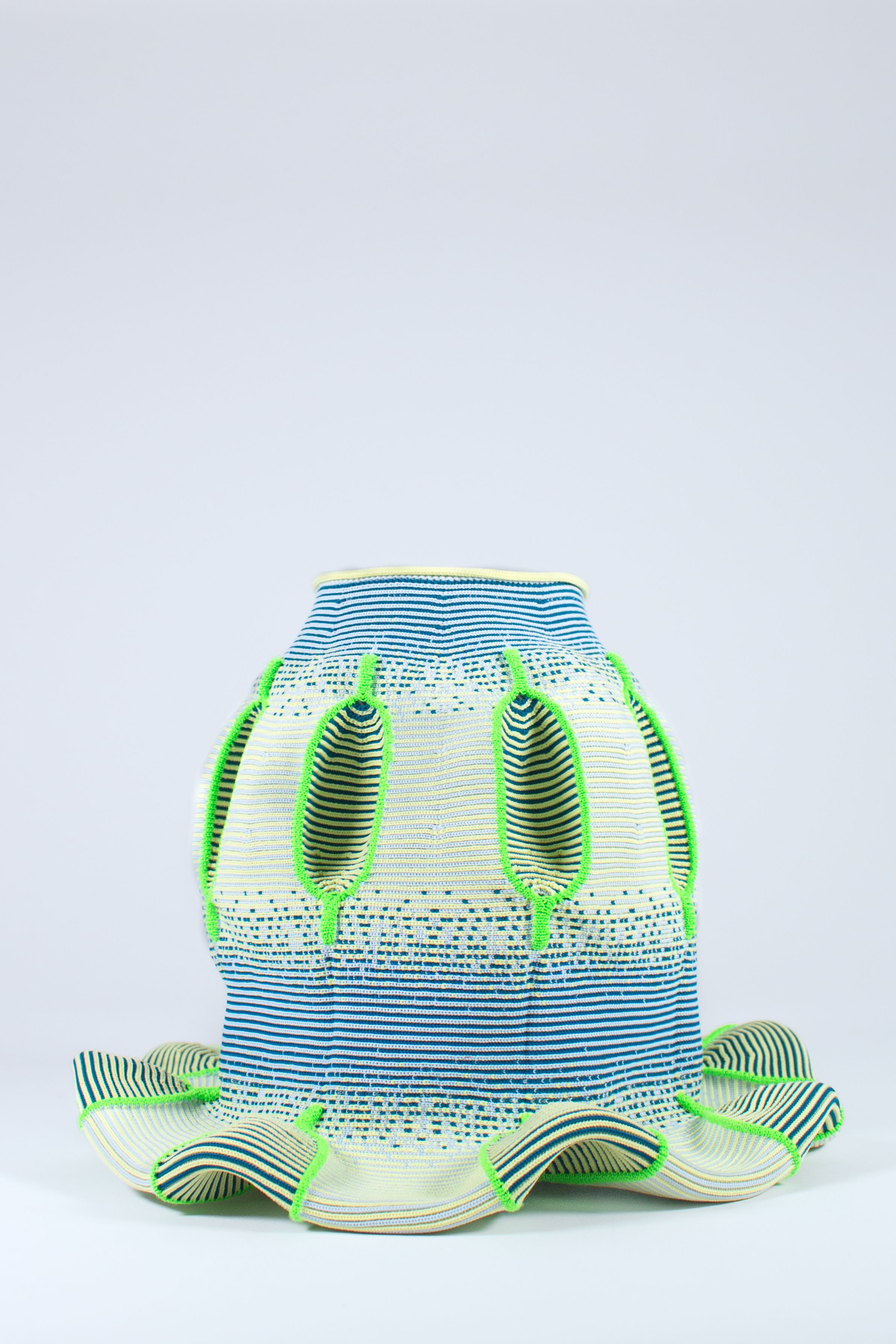 Gaspard Fleury-Dugy soft knitted objects in colorful textile forms.