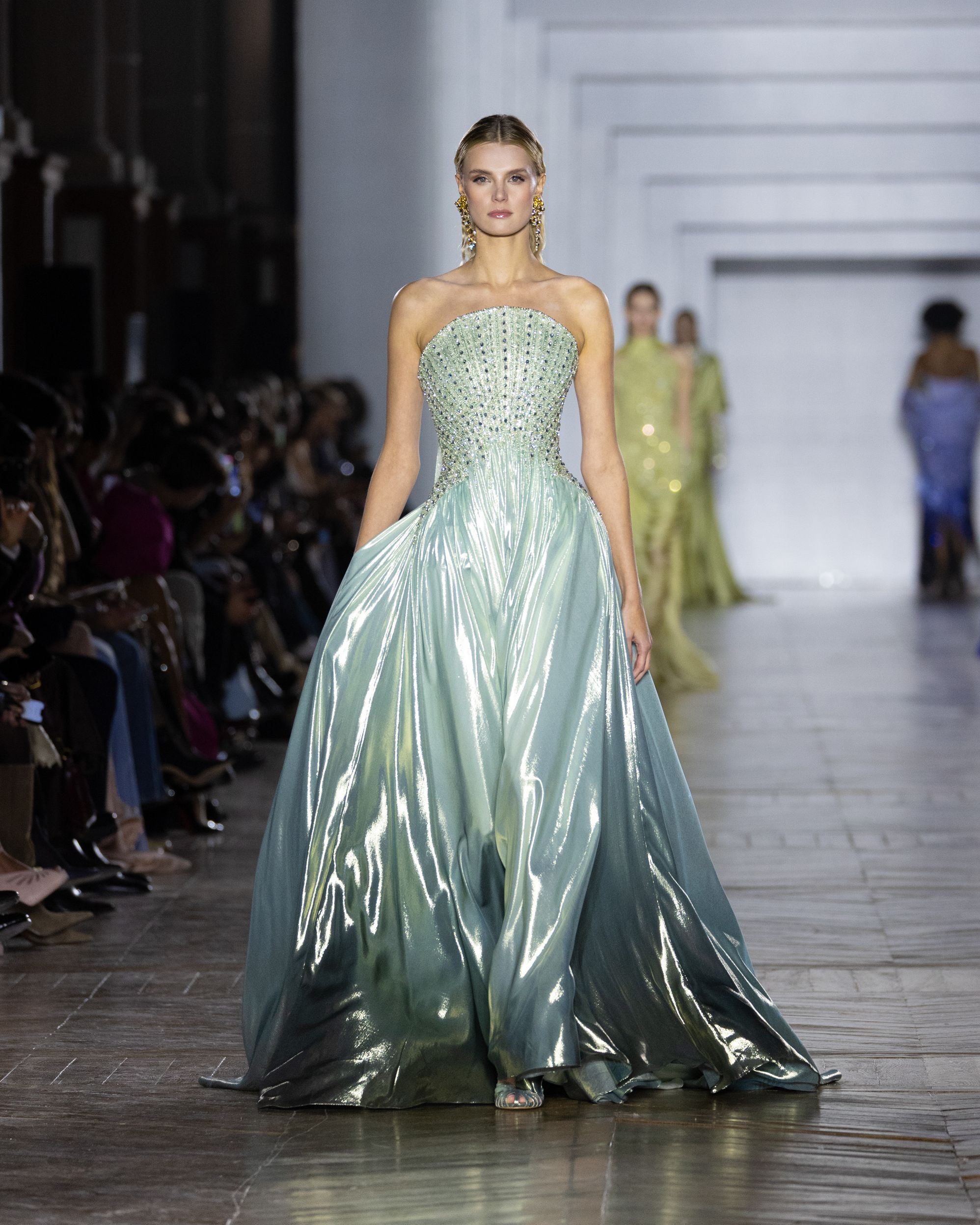 Tony Ward's Haute Couture Spring /Summer 2026 collection evokes crystalline tones that blend into pastels and metallic finishes