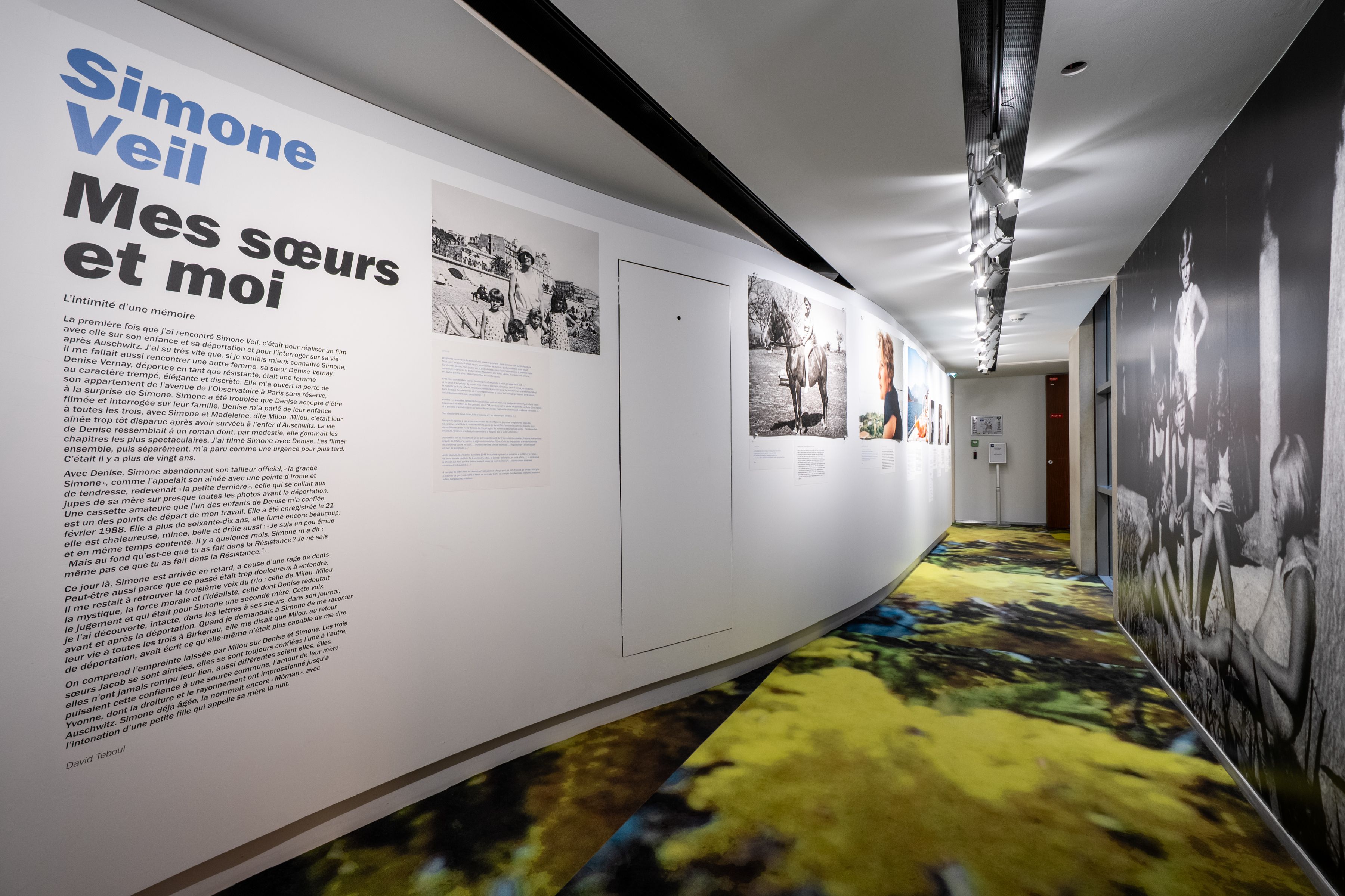 Exhibition scenography by French designer Cécile Degos exploring sensory storytelling - Simone Veil Soeurs ( My sisters and I) exposition