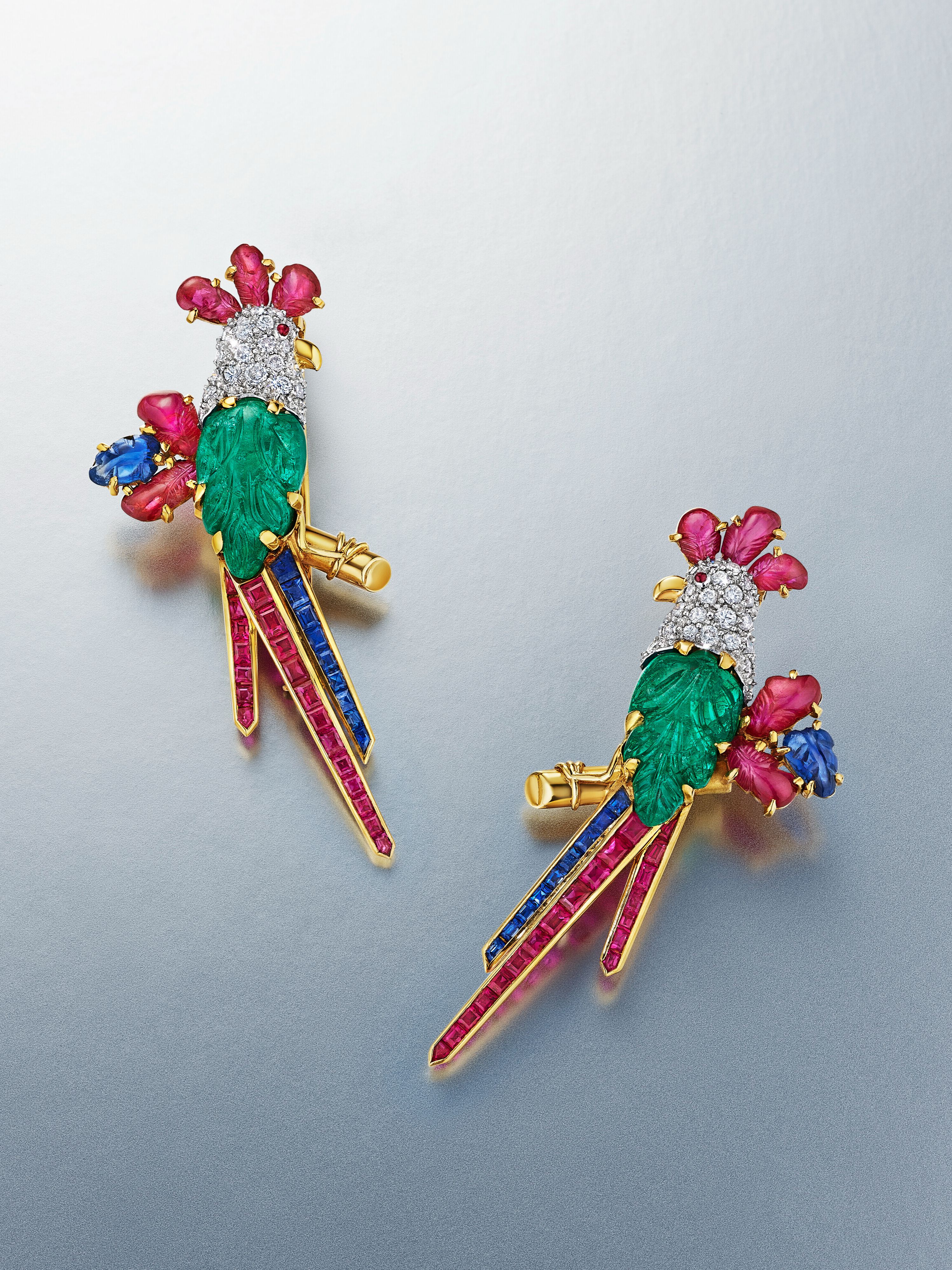 Raymond Yard pair of Multi-Gem and Diamond Parrot Clip-Brooches. Realized $76,200