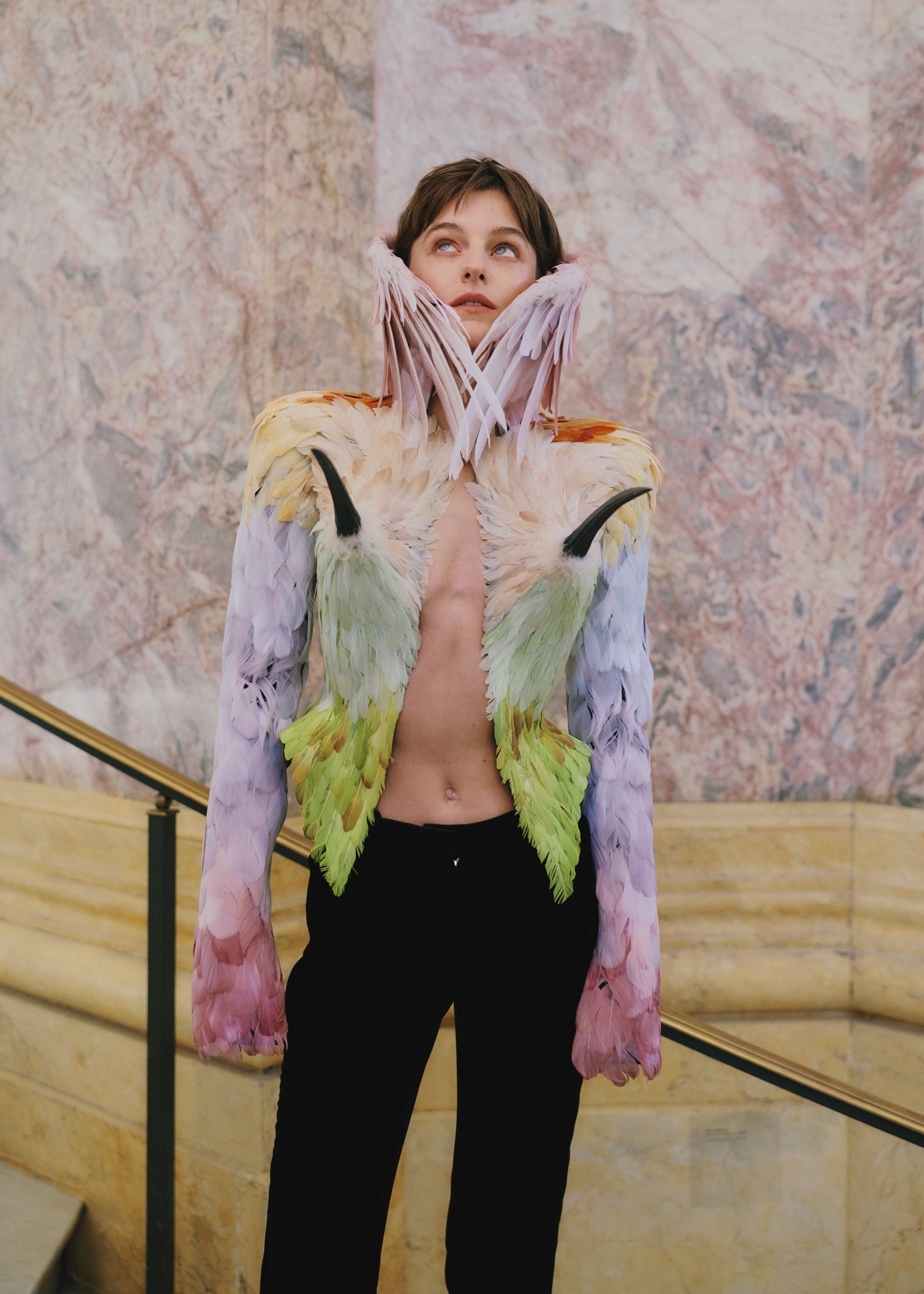 Emma Corrin at the Schiaparelli Haute Couture Fall/Winter 2026/2027 show in Paris, France