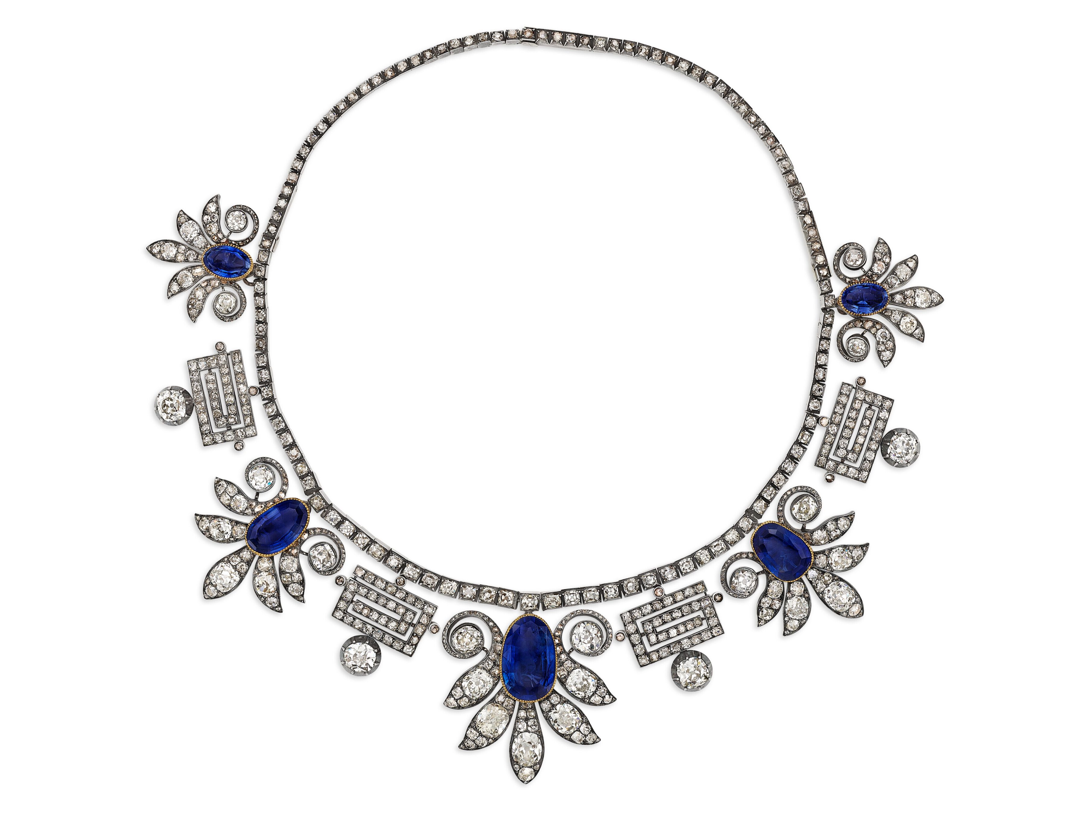 An Important Private Collection of Antique Jewelry - Antique  Sapphire and Diamond Necklace, Price Realized: $152,400