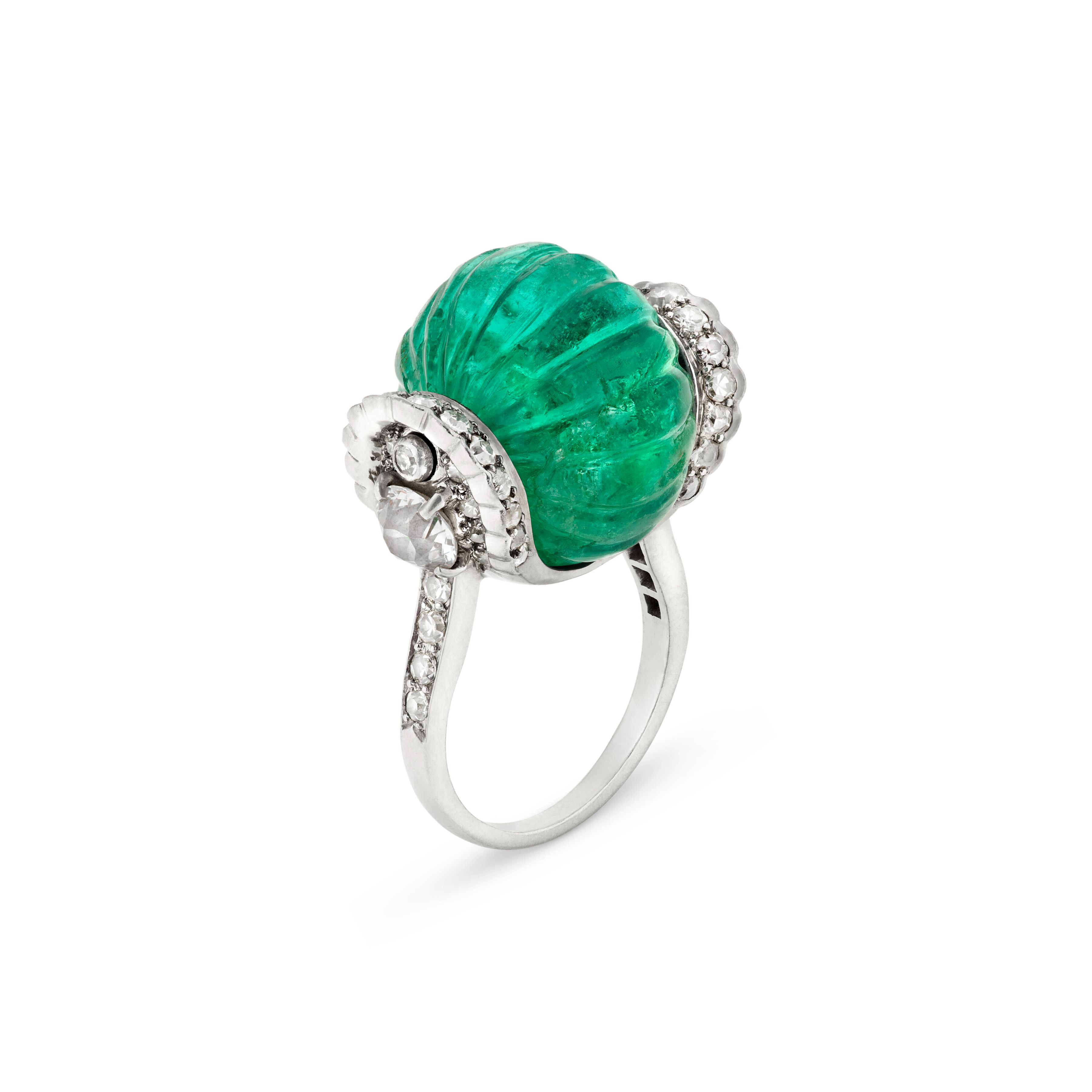 Cartier carved emerald and diamond ring
