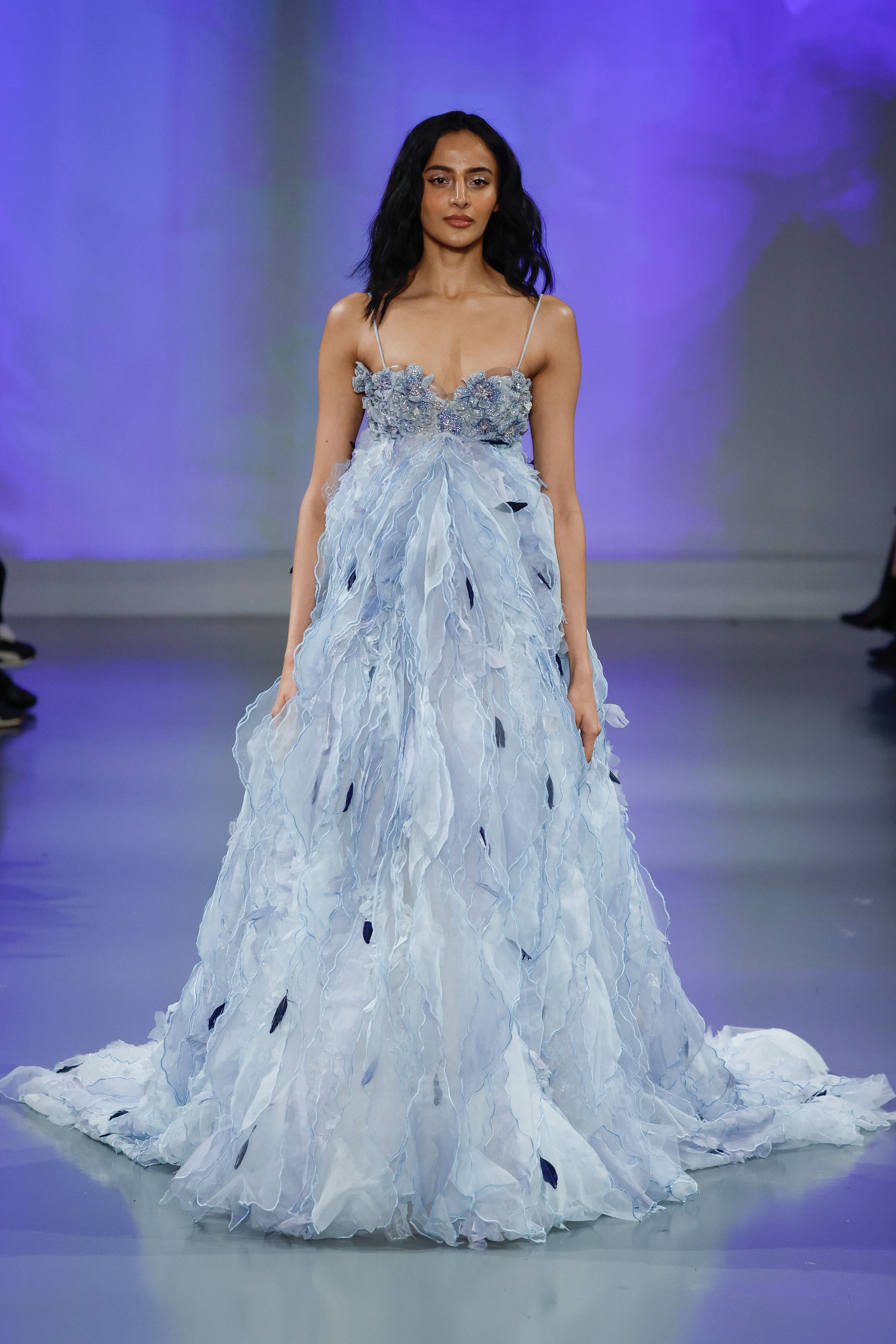 Ines Di Santo Couture Spring/Summer 2025—Mazu - Encrusted lingerie strap bodice with textured empire skirt.