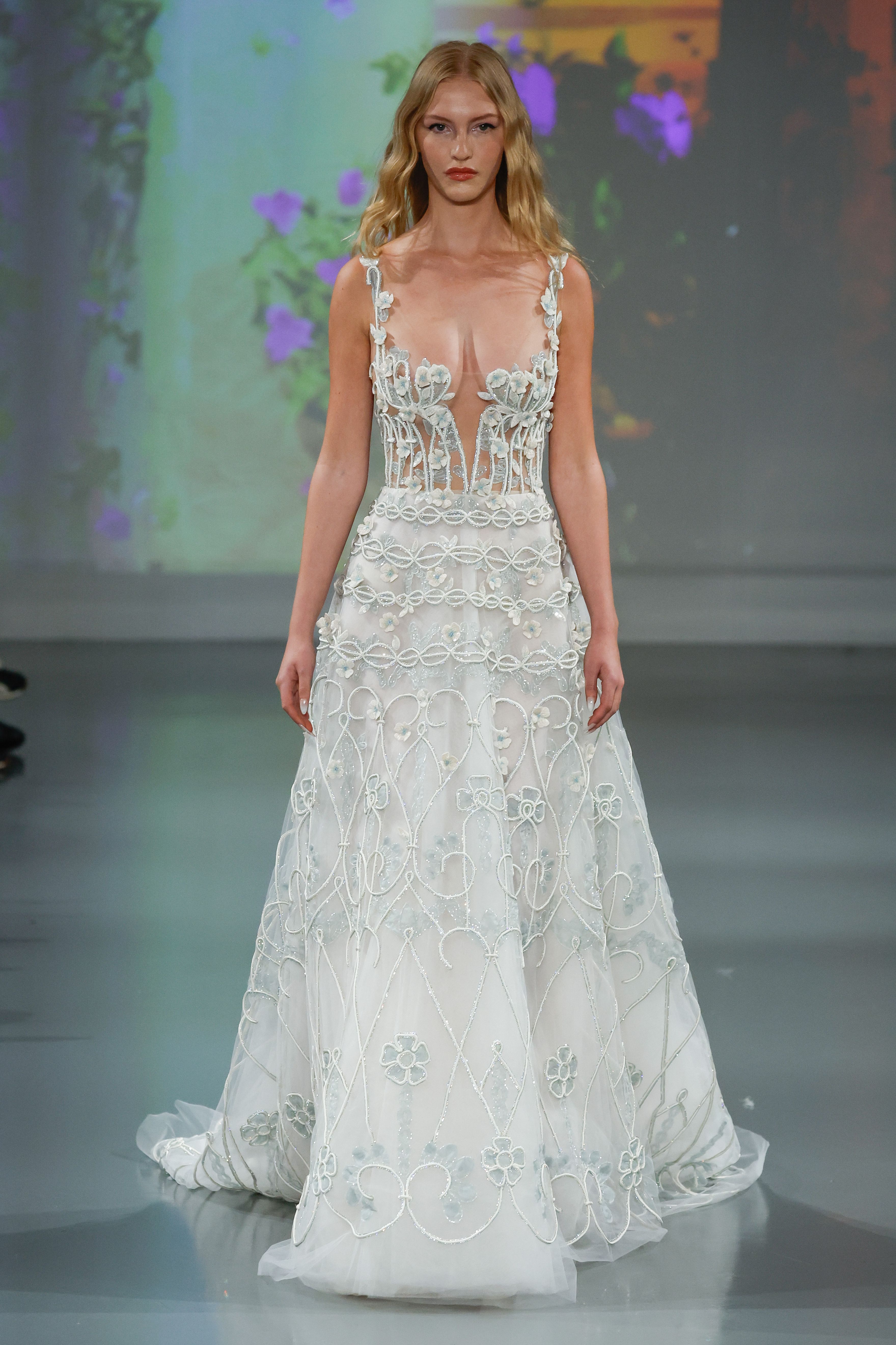 Ines Di Santo Couture Spring/Summer 2025—Frida - V-neck embroidered A-line.