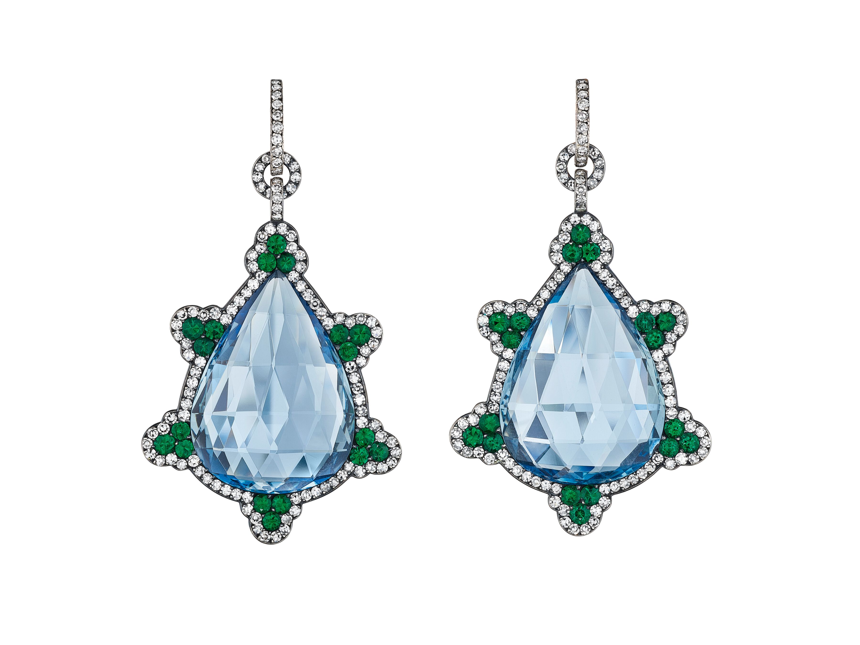 JAR Aquamarine, Emerald and diamond Earrings