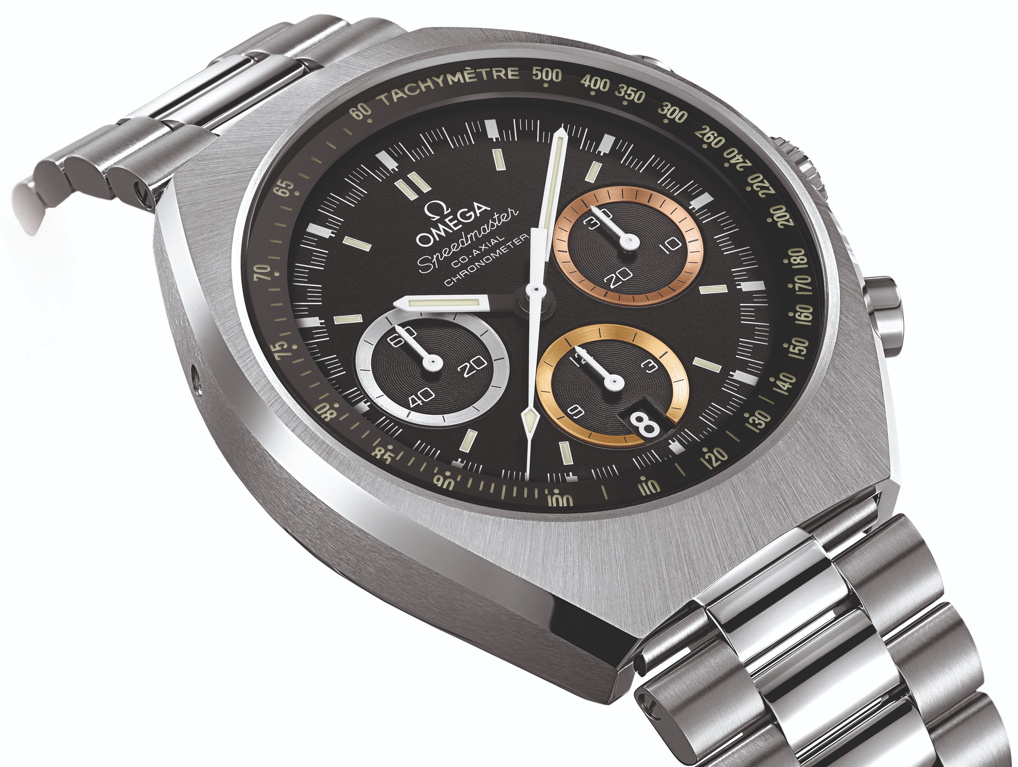 OMEGA Speedmaster Mark II Olympics Rio, Brazil 2016 - The sub-dials are decorated with a bronze ring, an 18K yellow gold ring and a 925 silver ring, respectively – a design that recalls the medals awarded to Olympic Games champions.