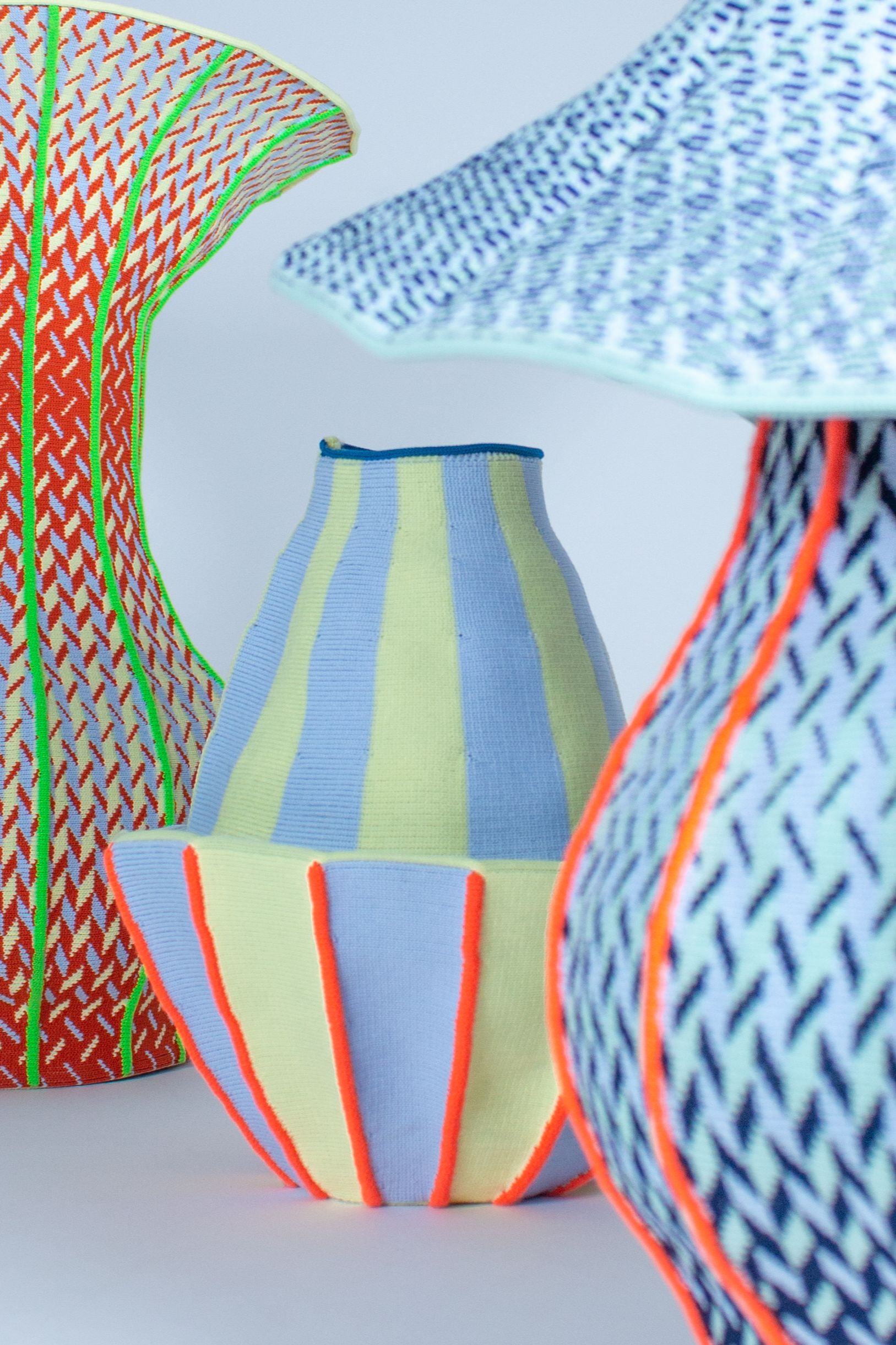 Gaspard Fleury-Dugy soft knitted objects in colorful textile forms.